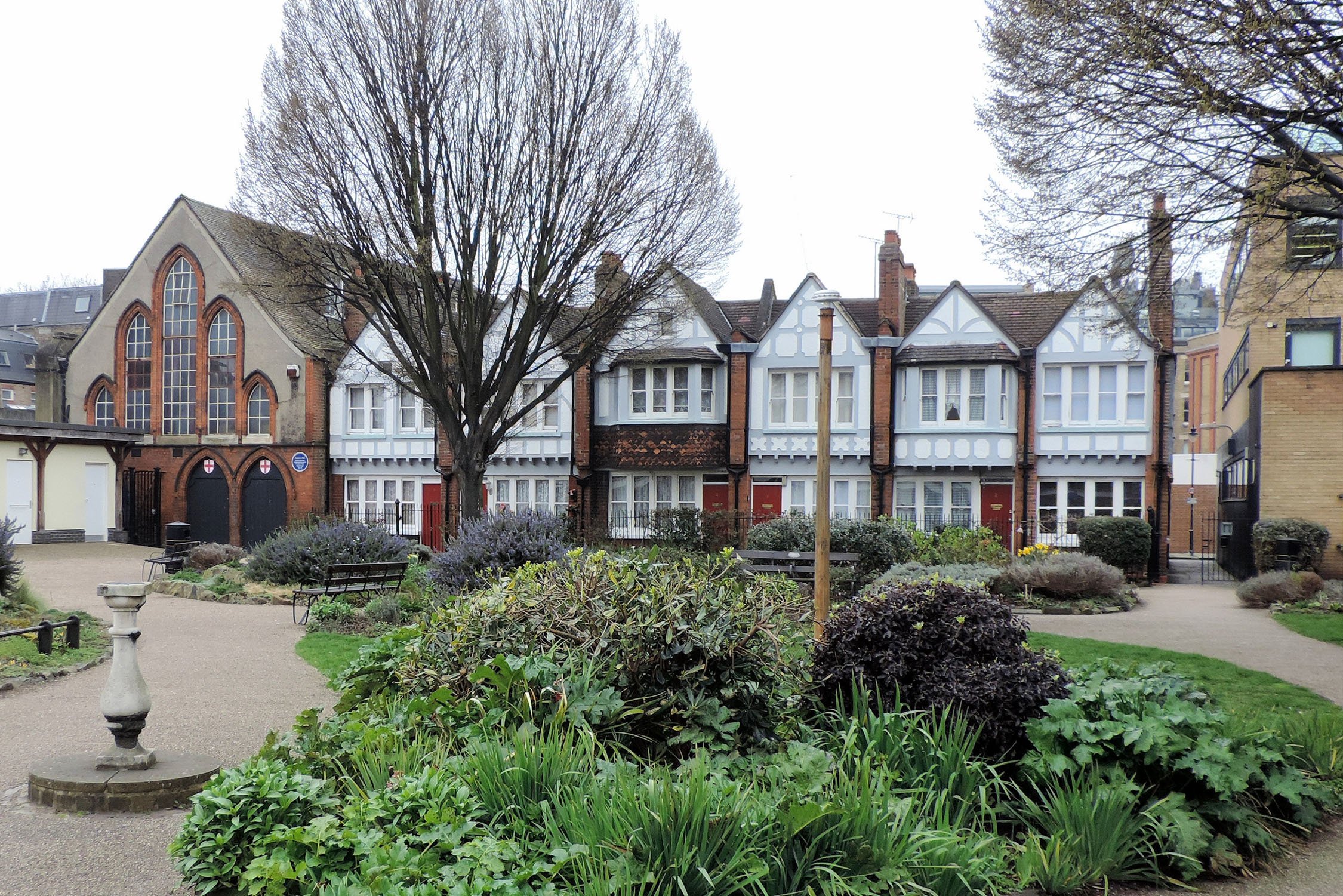 Redcross Cottages, Hall and gardens Bermondsey, London, restored to Octavia Hill’s original design in 2005.