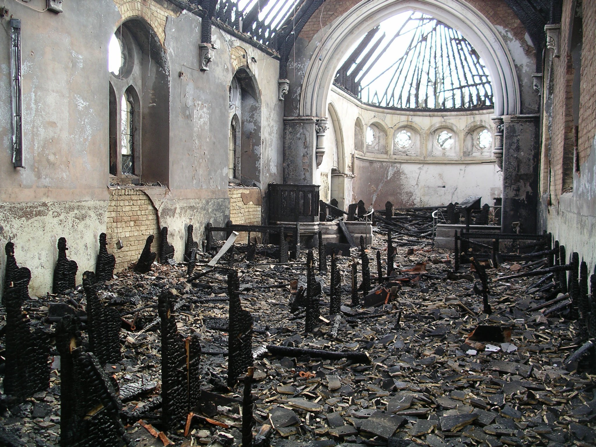 Burnt out interior of church