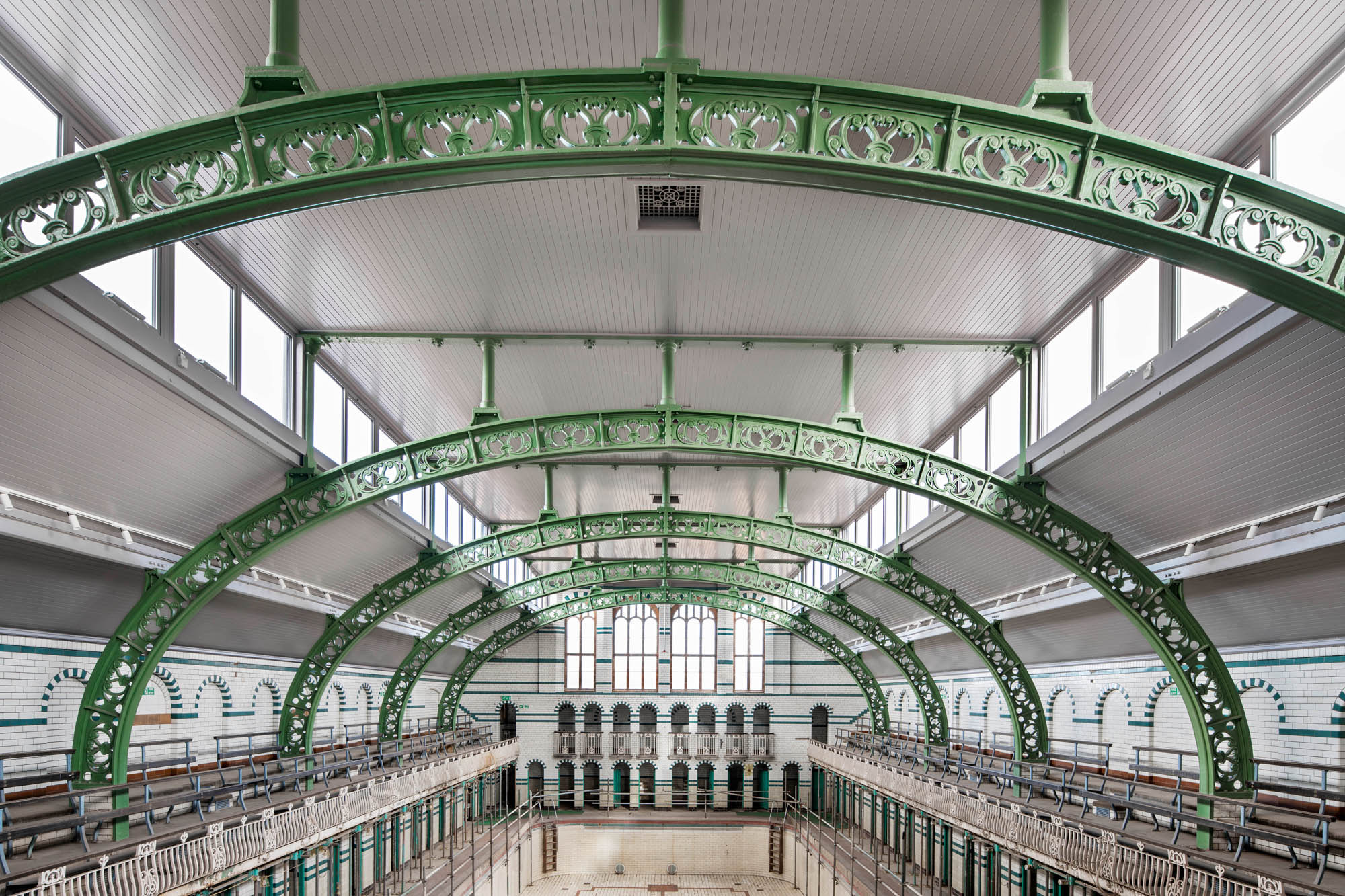 Ornate iron structure inside the Gala pool