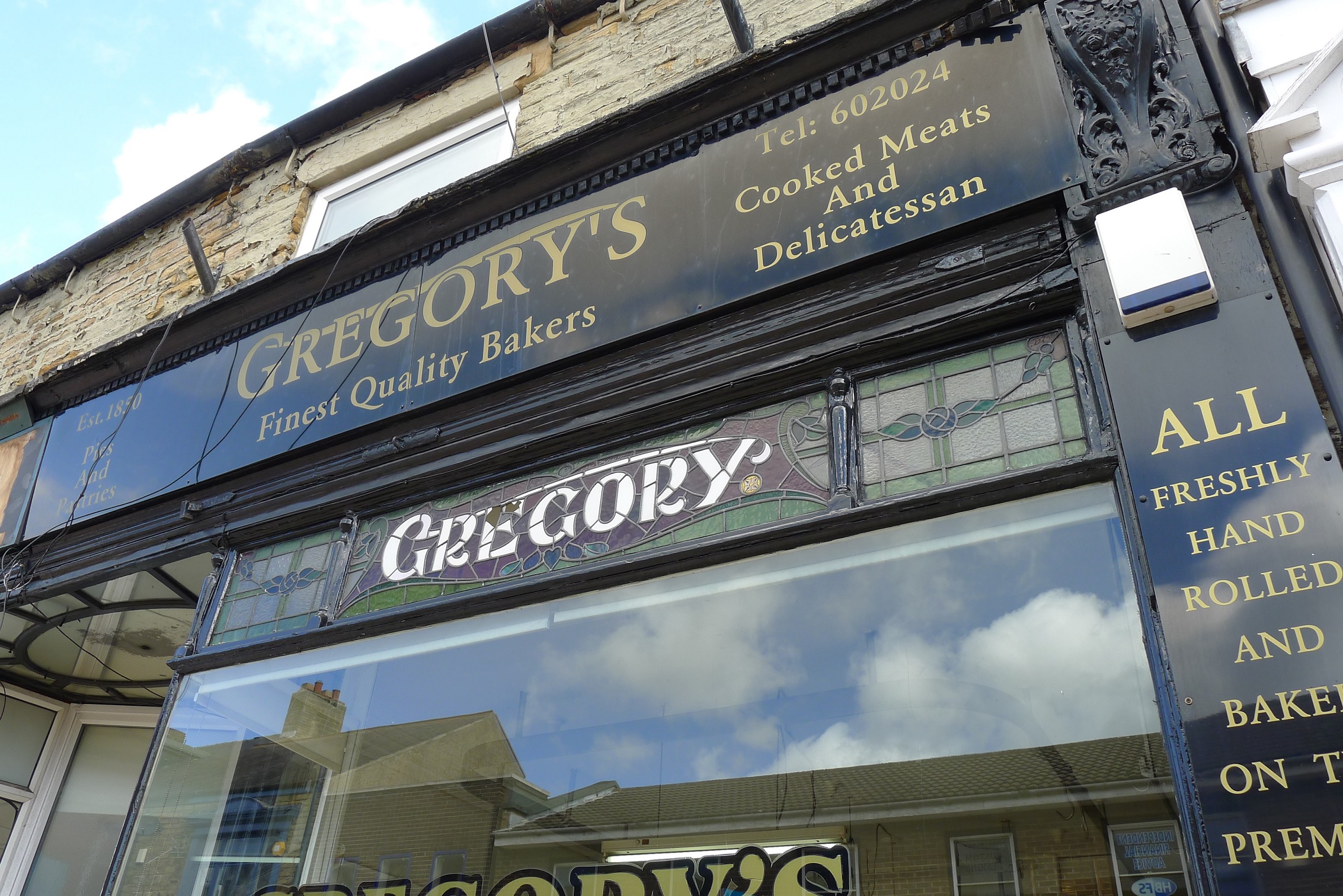 Sign on the front of Gregory's in Bishop Auckland.