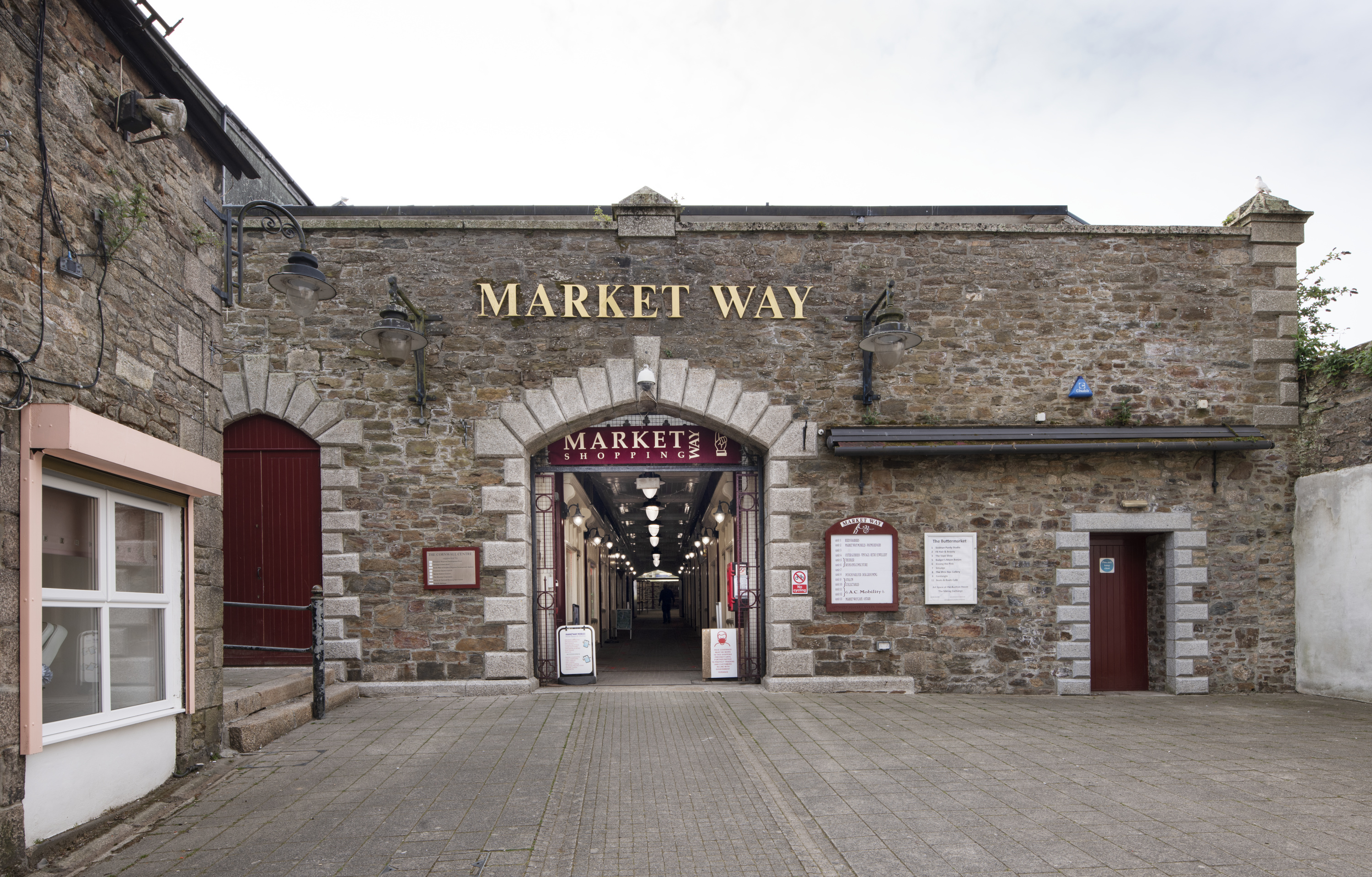 The entrance to a historic covered market building