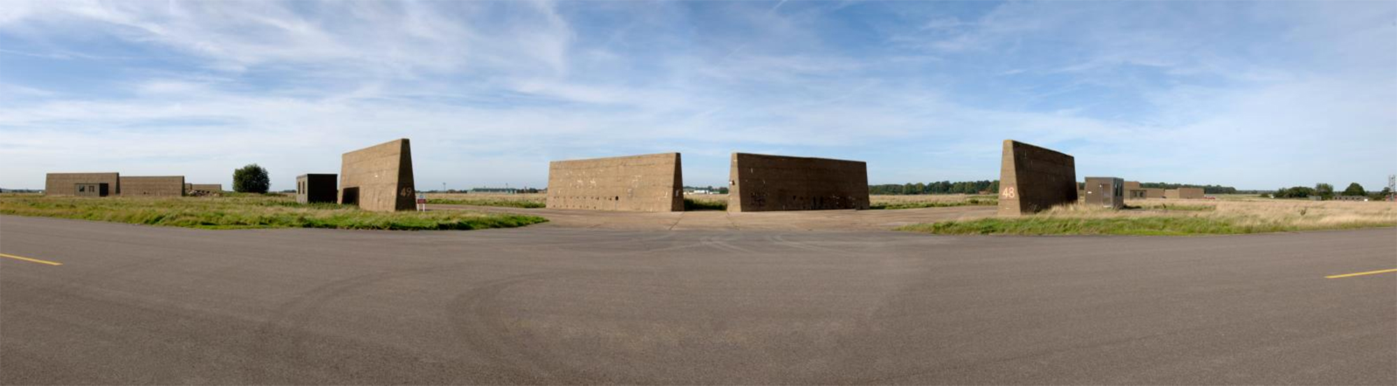 RAF Coltishall, Suffolk, mid 1950s concrete blast walls to protect aircraft from low level attacks