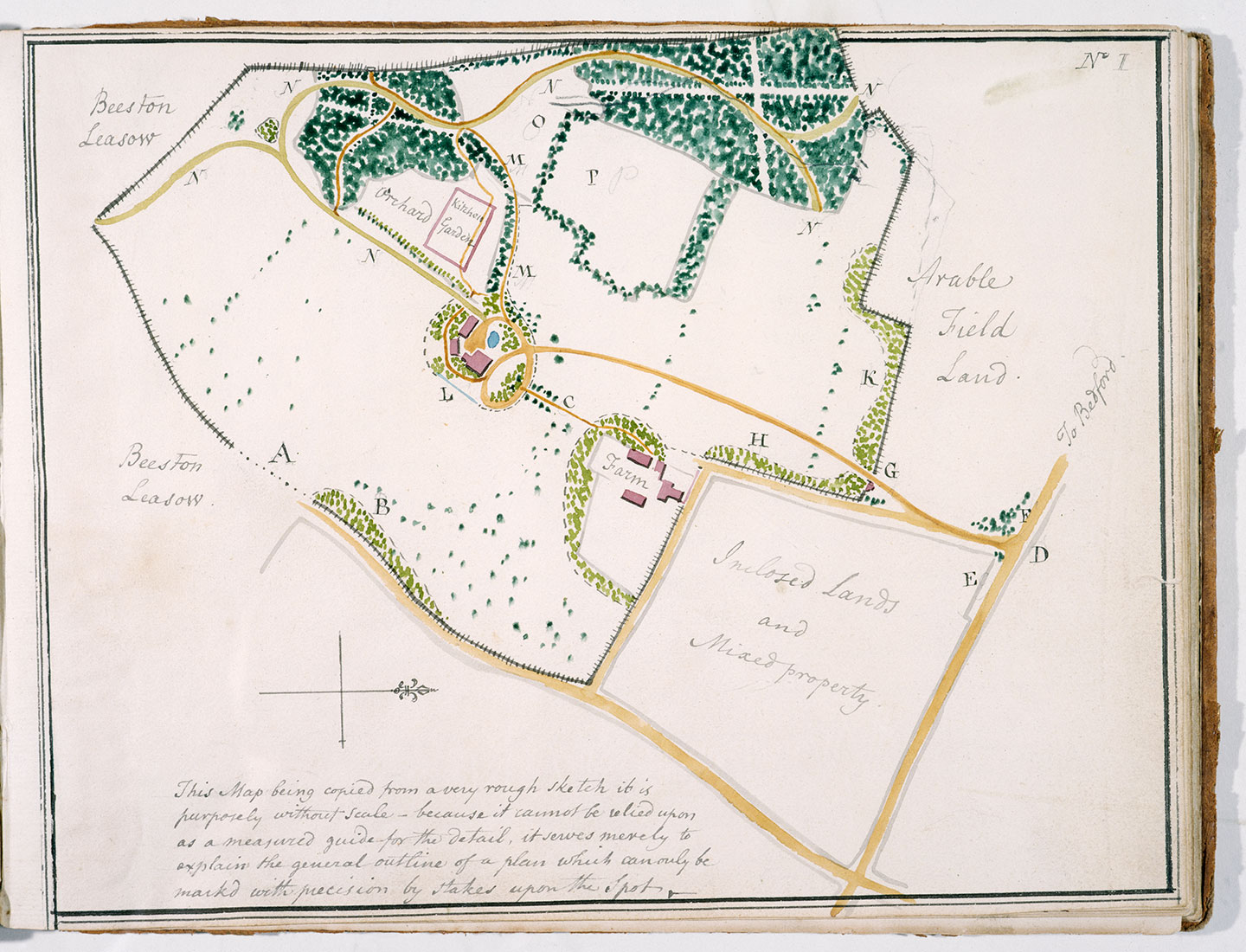 A photographic reproduction of a map of Moggerhanger Park