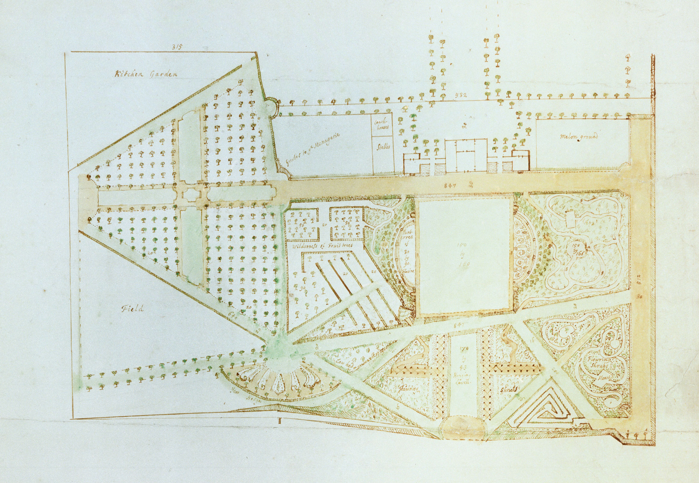 Detail of an early 18th century plan for the pleasure gardens.