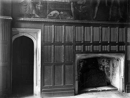 Interior view showing wood panelling and fireplace in Wolseys Closet, 1928