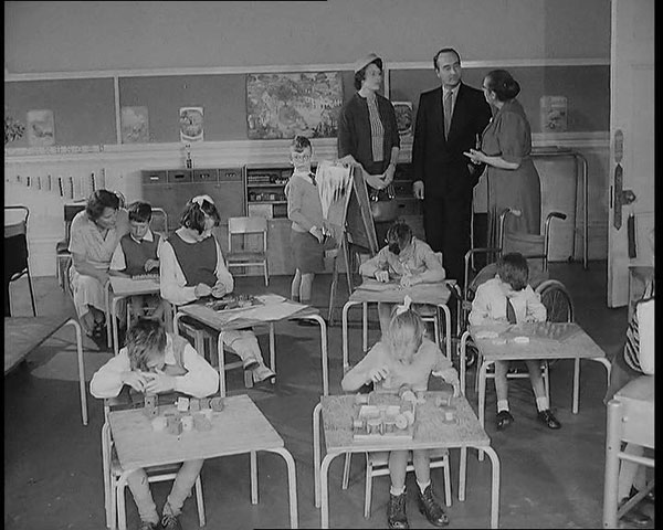 Blind childred learning. A still from the Pathé film No Longer Alone, filmed at an RNIB Sunshine Home. 