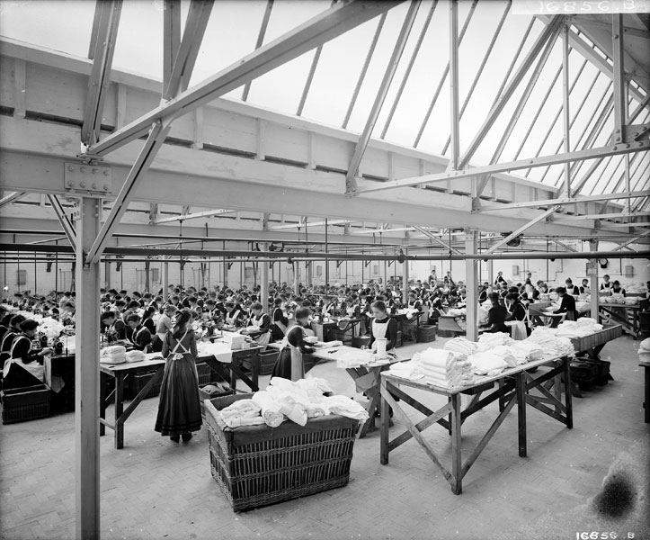 The interior of the Cellular Clothing Company's Swindon factory showing its modern working conditions.