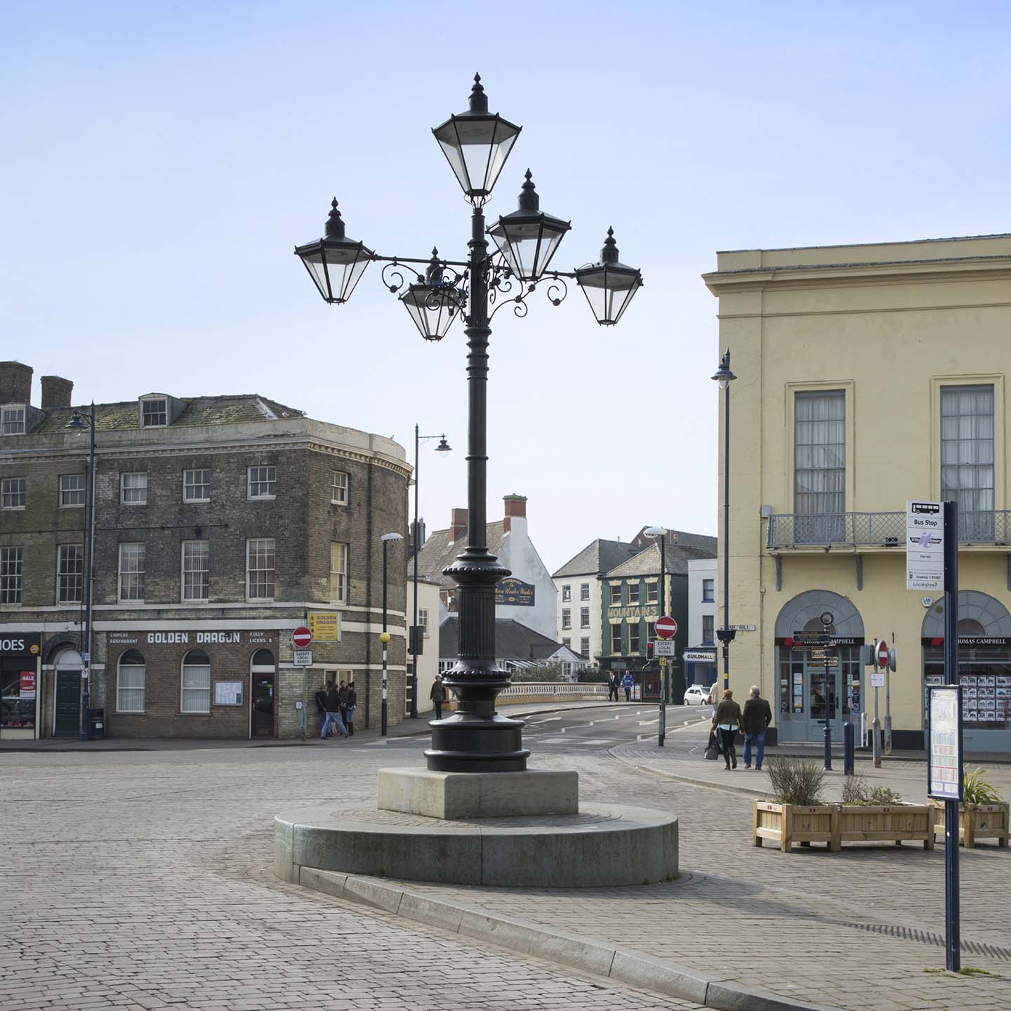 The Five Lamps and the repaved Market Place