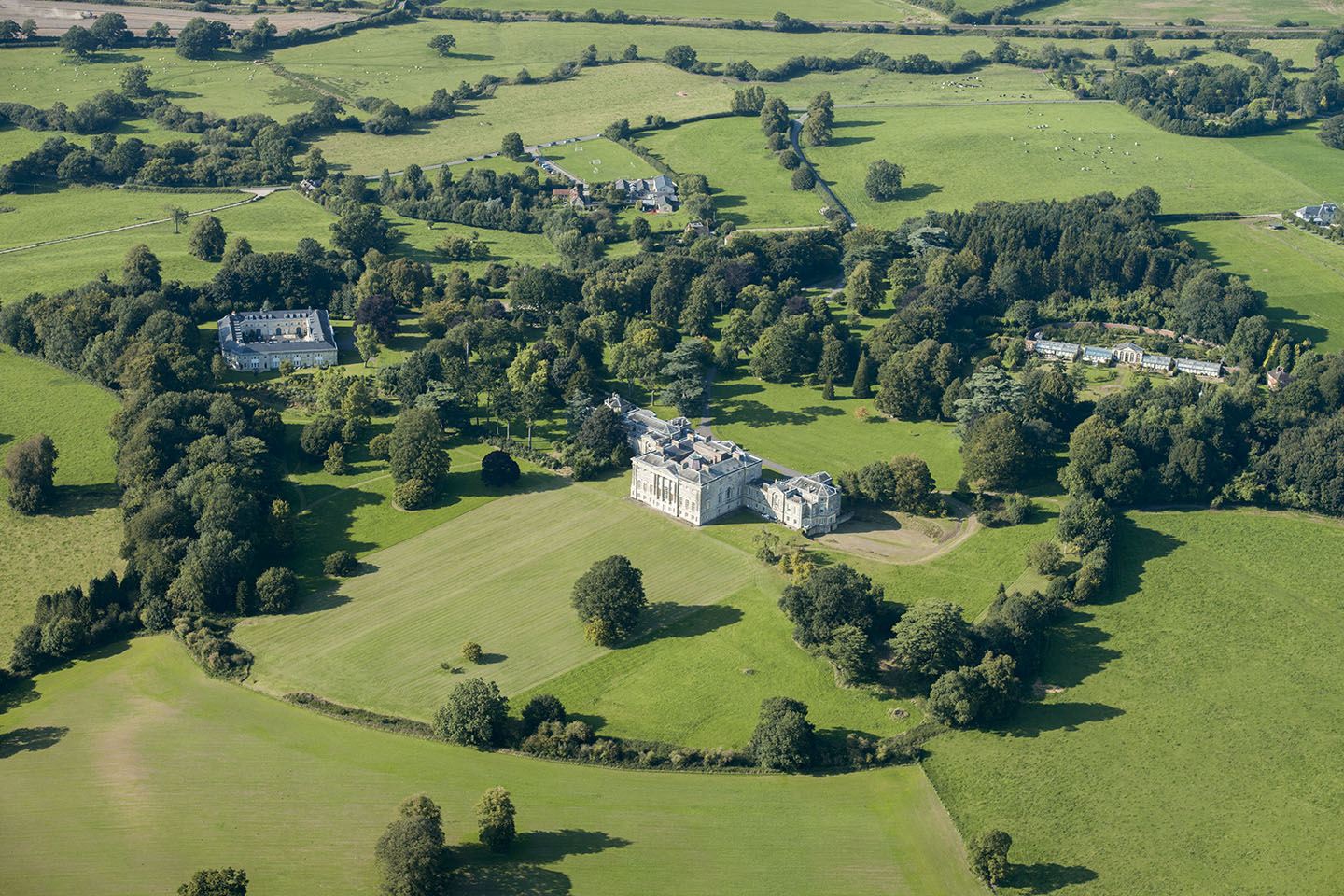 Aerial view of the ha-ha at Wardour (New Wardour Castle, Wiltshire), marked by a line of bushes