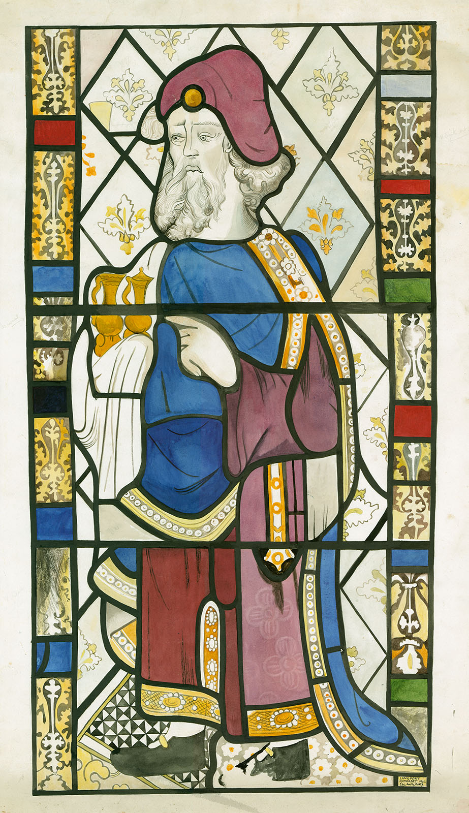 Colour illustration of a stained glass window.