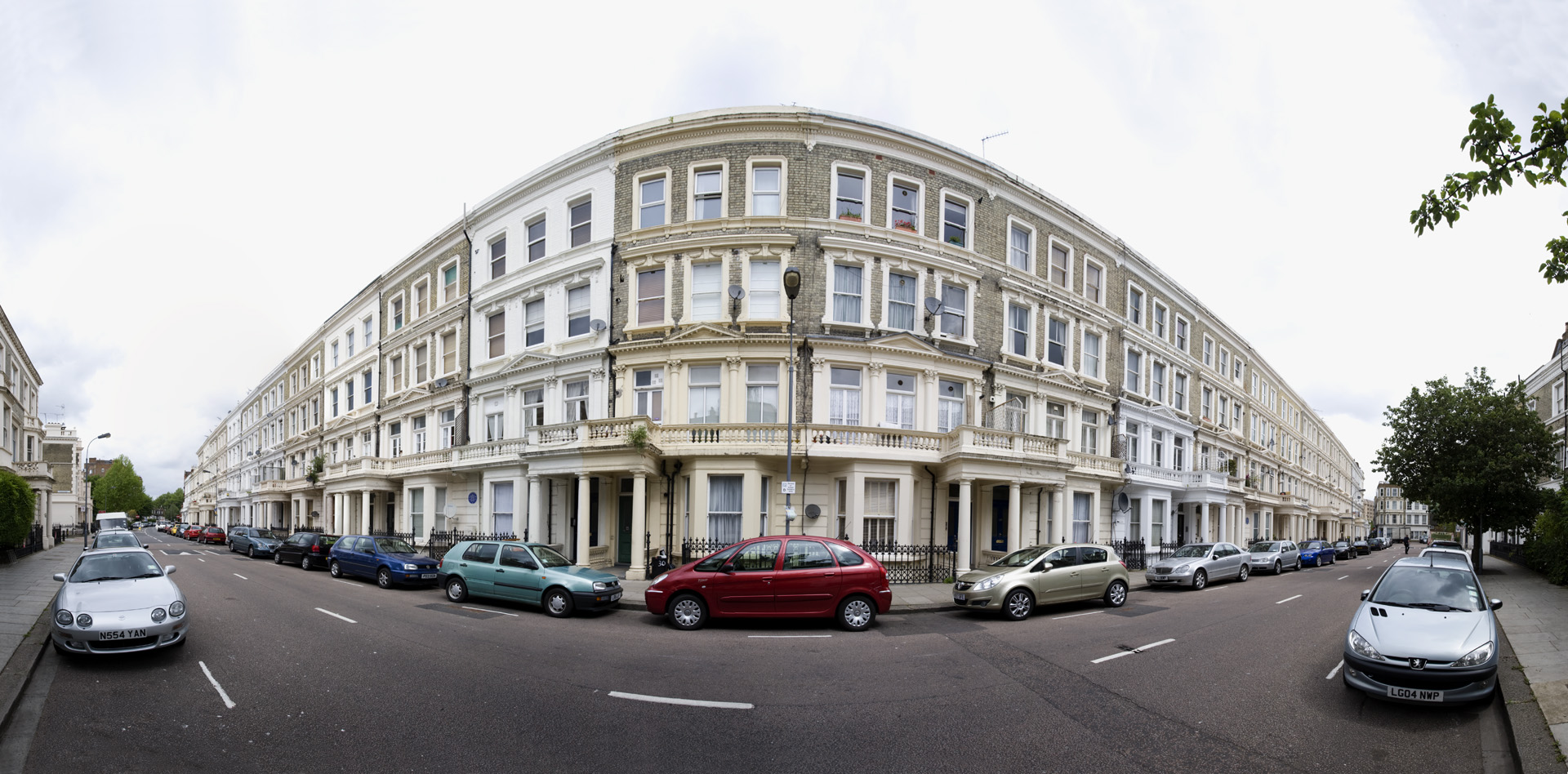 Composite panorama of the exterior of Barons Court apartments.