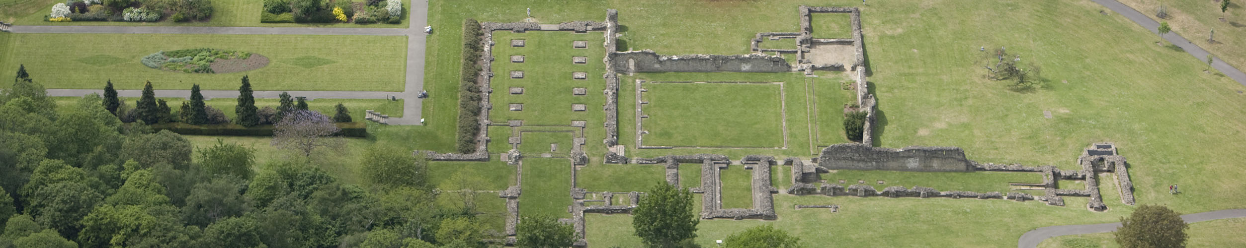 The ruins of Lesnes Abbey from the air