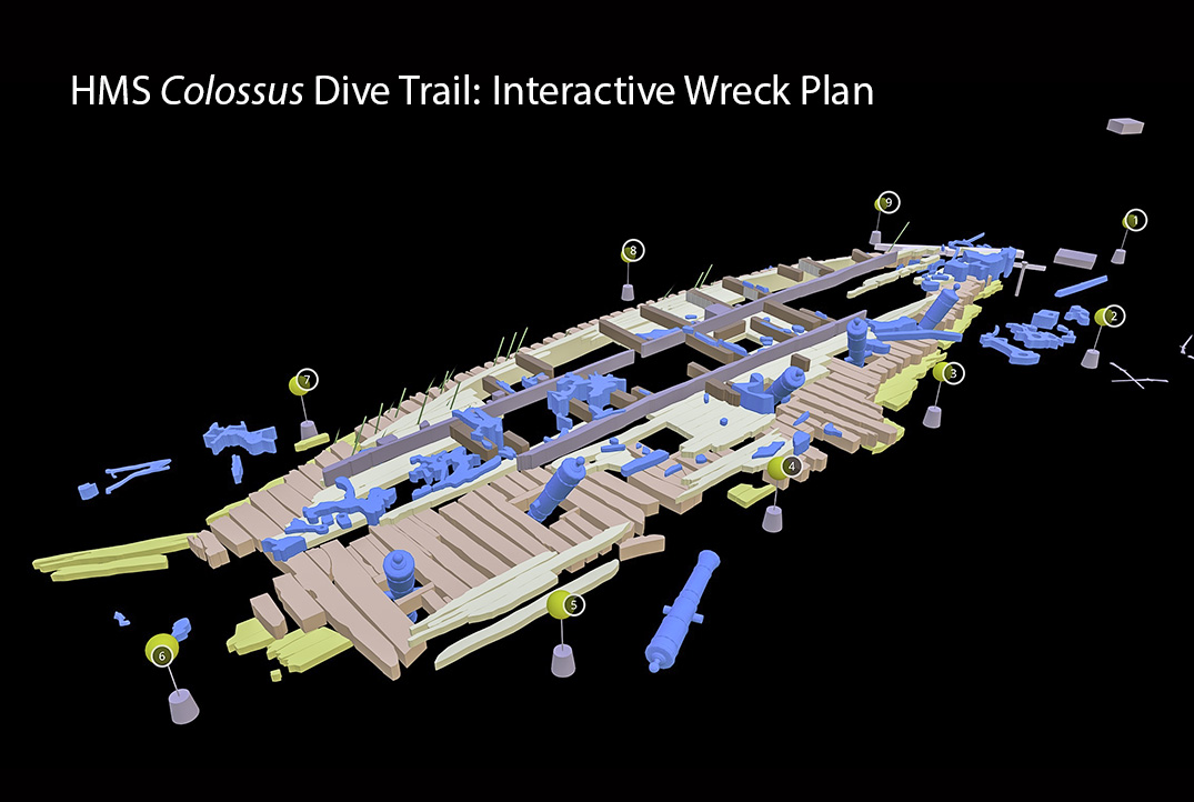 Screen shot from the virtual dive trail for HMS Colossus