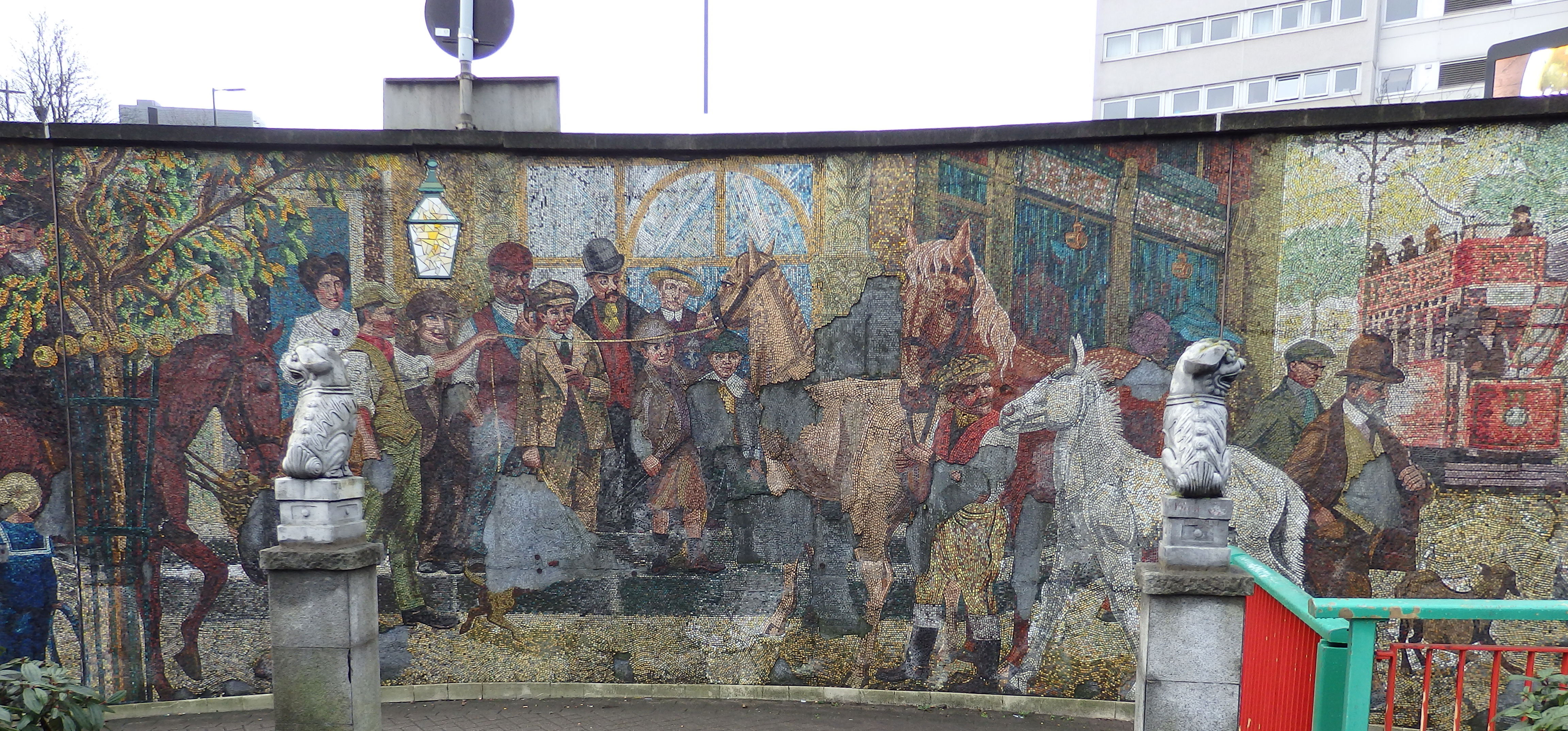 Mosaic depicting a horse fair in Birmingham.