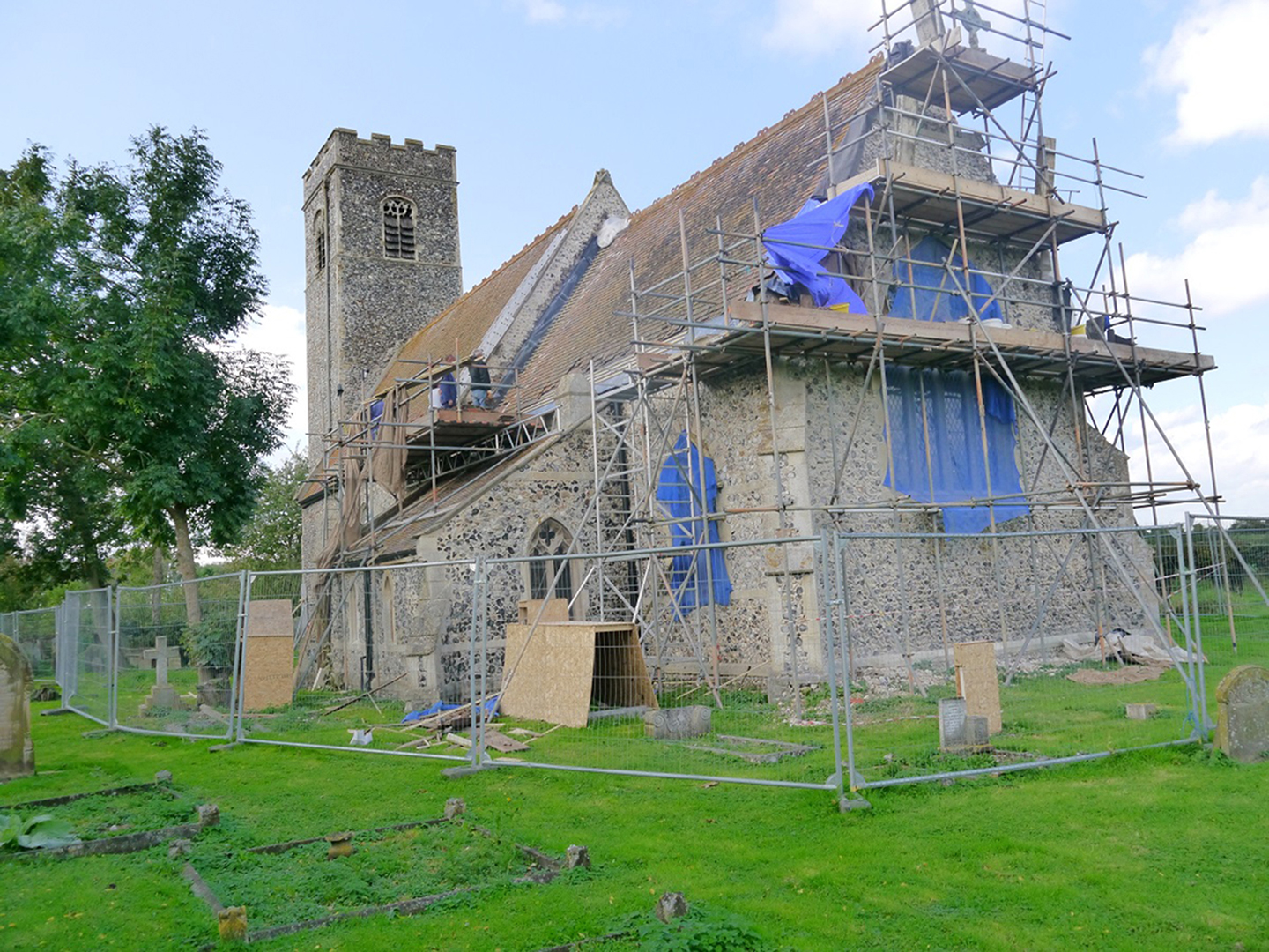 St Mary's Church covered with scaffolding