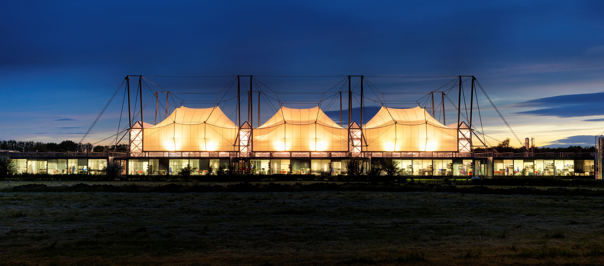 General view of east elevation of Schlumberger Research Centre at twilight