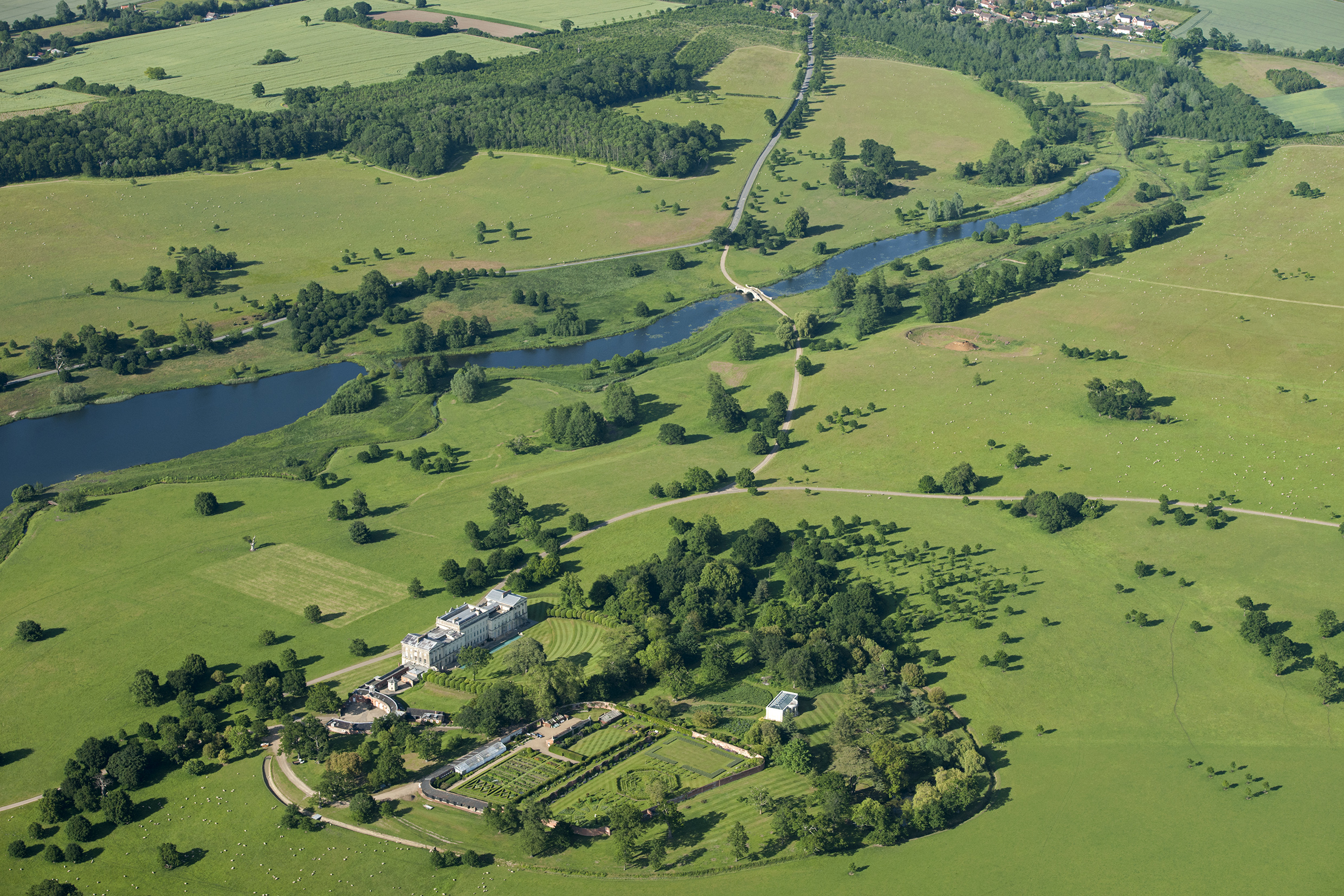 Heveningham Hall, Suffolk from the air. A Capability Brown landscape listed at Grade II* © Historic England