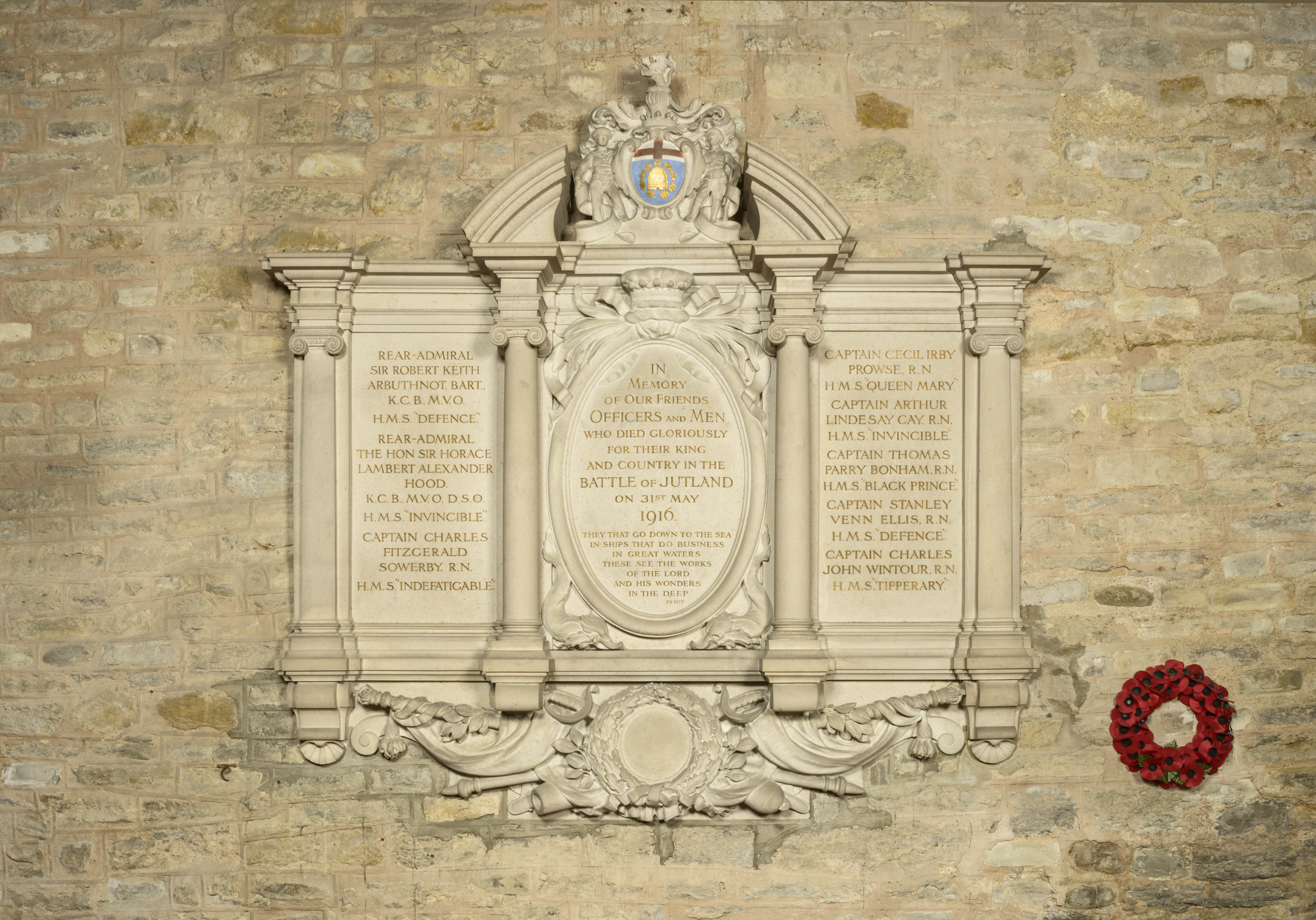 Jutland War Memorial Plaque at St Michael & All Angels Church, Brooksby near Melton Mowbray, Leicestershire. © Historic England