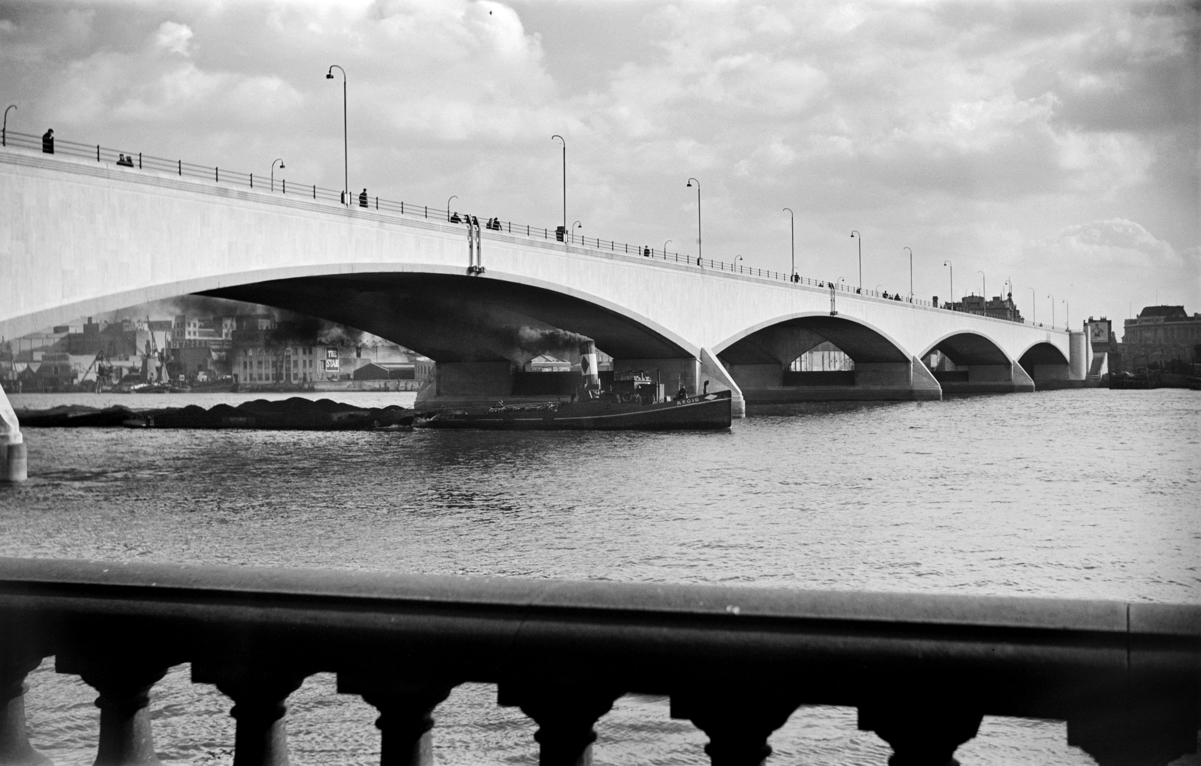 Black and white image of Waterloo Bridge, London