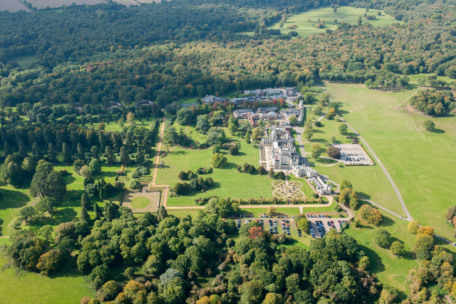 Aerial view of Ashridge House and parkland