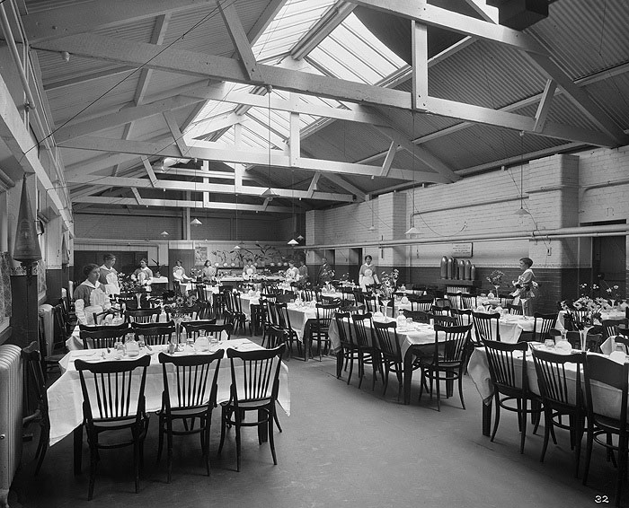 Cunard Shellworks, Bootle, Liverpool. One of the features of wartime munitions factories was the increasing provision of canteens. This was partly in response to long hours spent commuting and working, but was also done through a desire to discourage workers from frequenting local public houses.