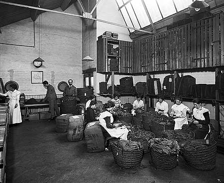 Turkish Leaf Room at the Teofani Cigarette Factory, Brixton, London, 1916. During the war, tobacco production increased to supply rations to the troops.