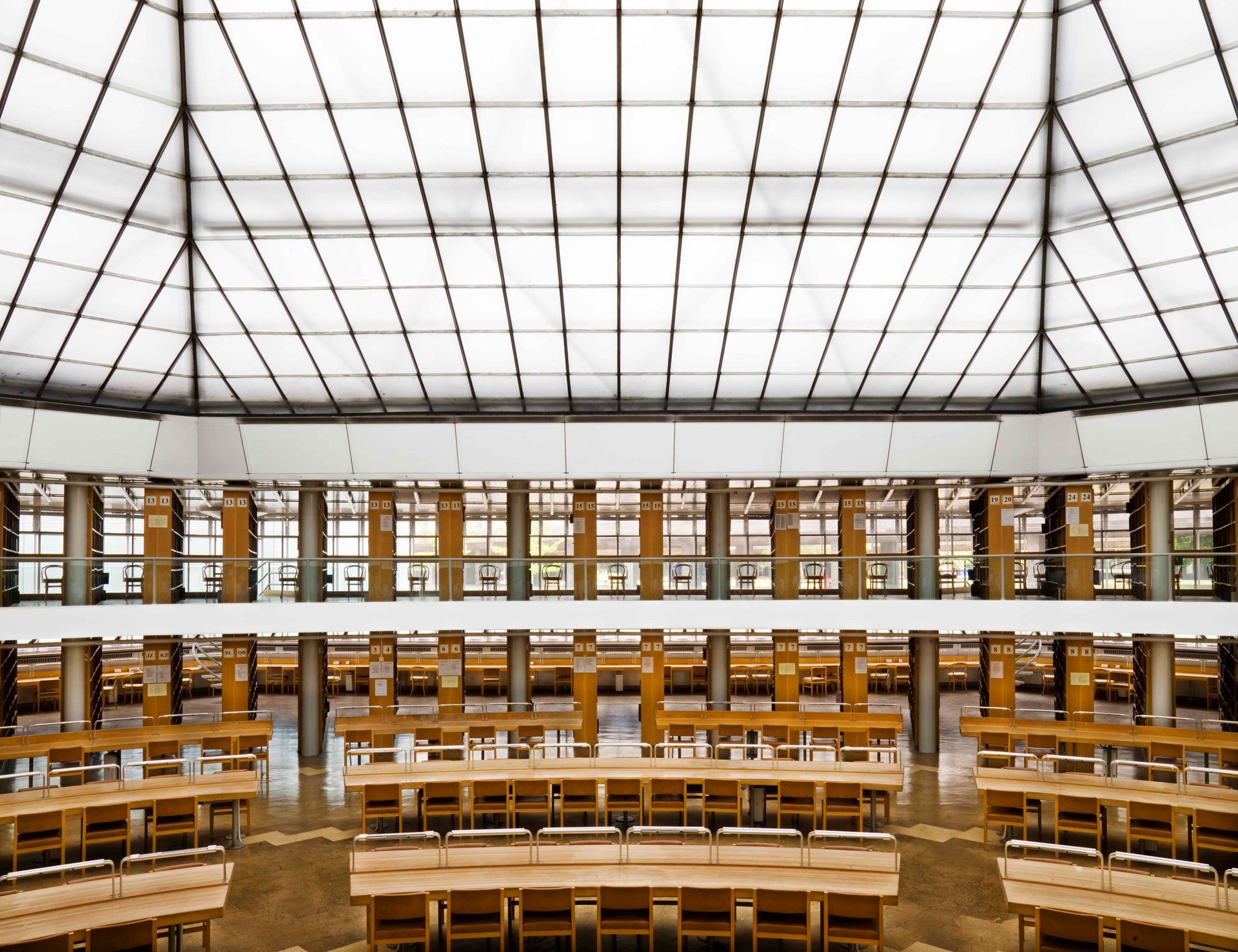 Wide interior view of library