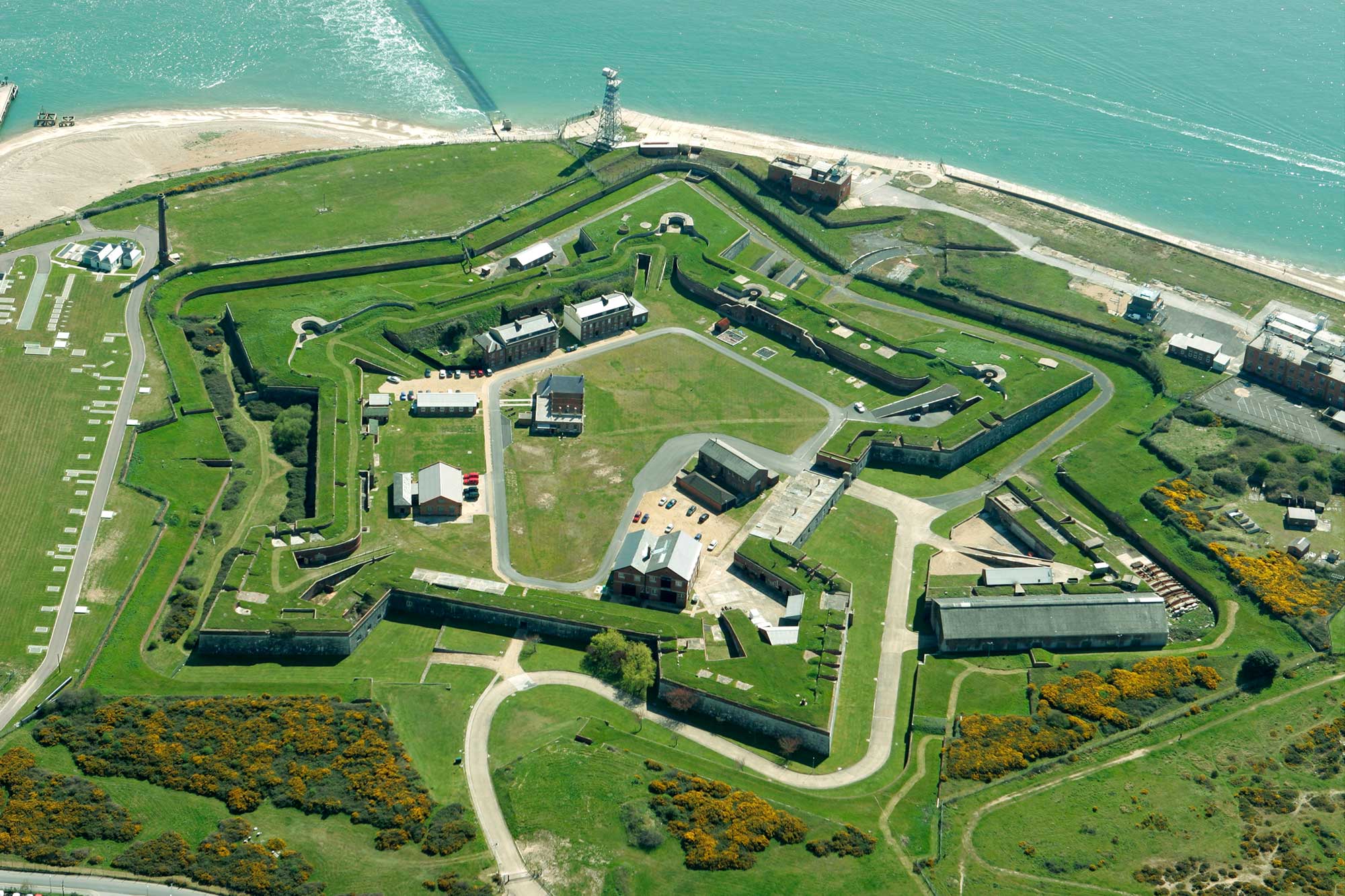 Colour aerial image of Fort Cumberland in Portsmouth.