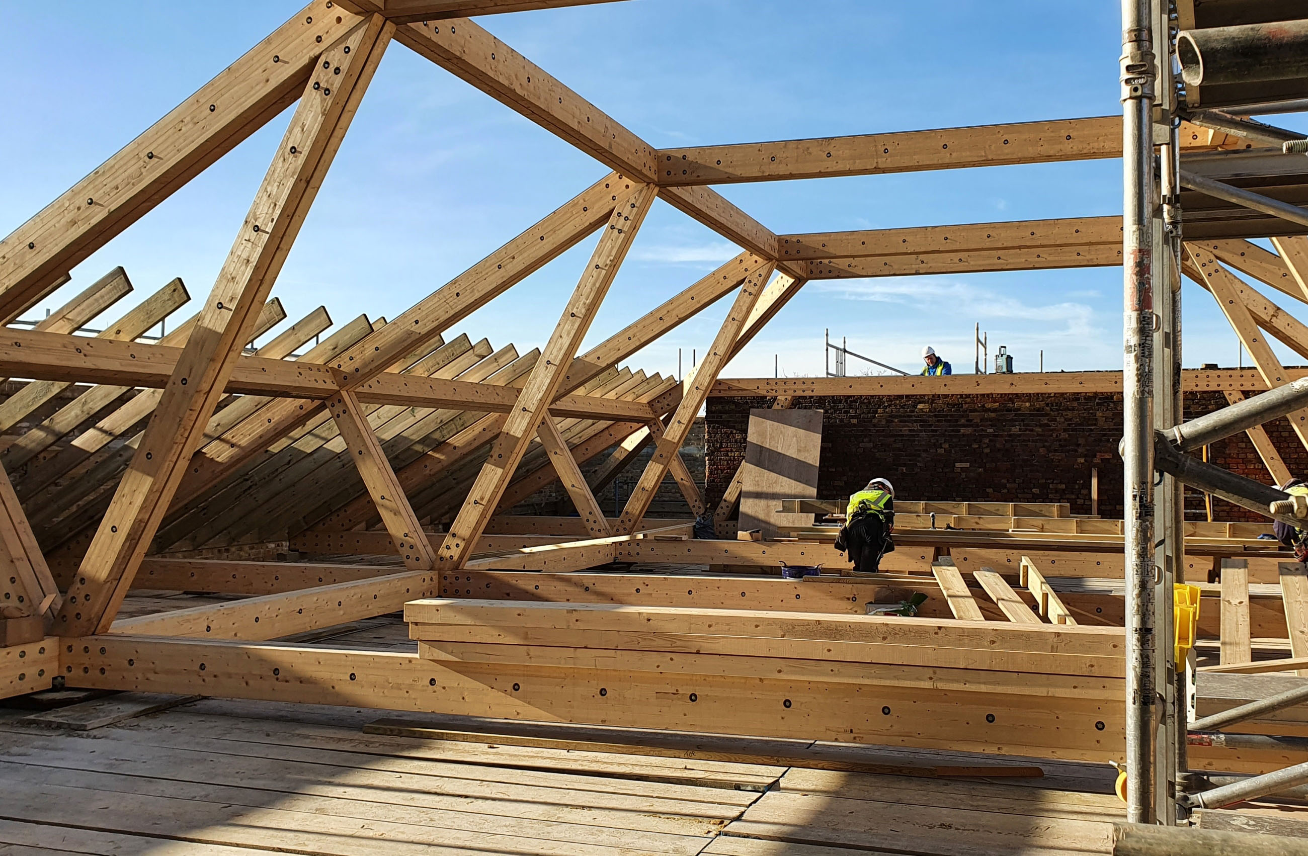 New roof timbers constructed into a frame structure