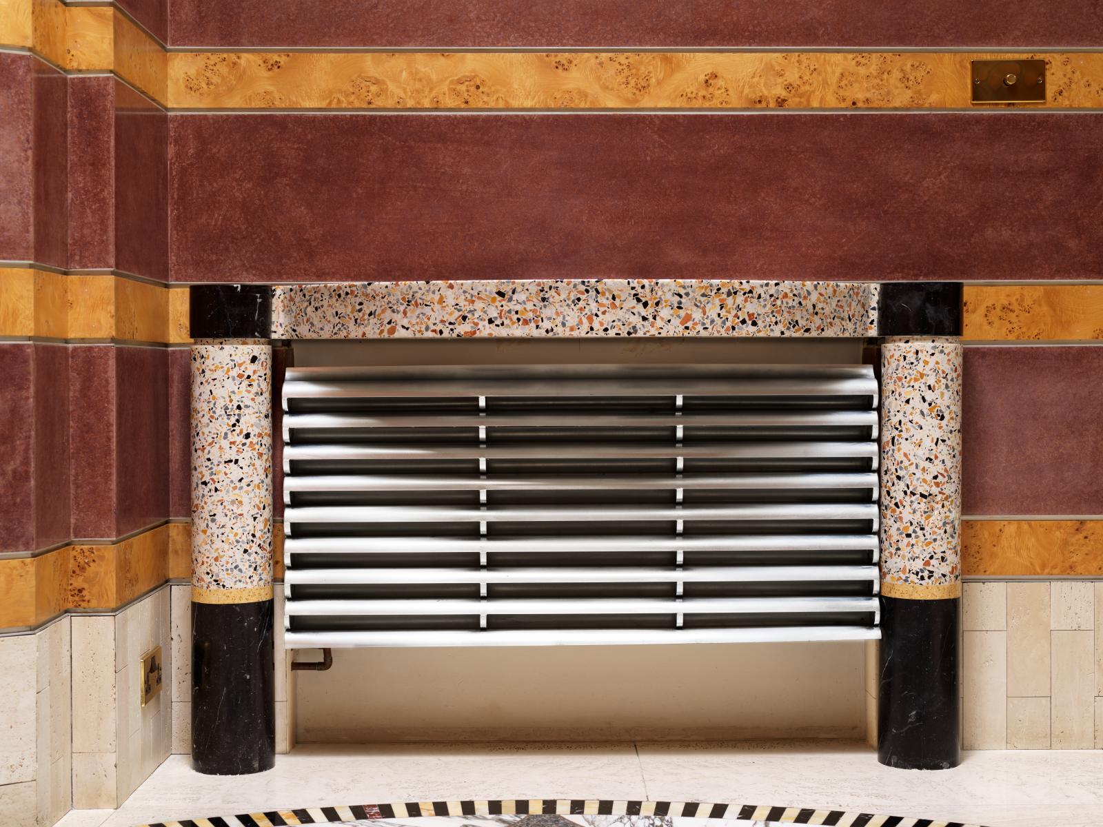 photograph showing detail of a radiator from John Outram's 1986 Wadhurst Park, Sussex