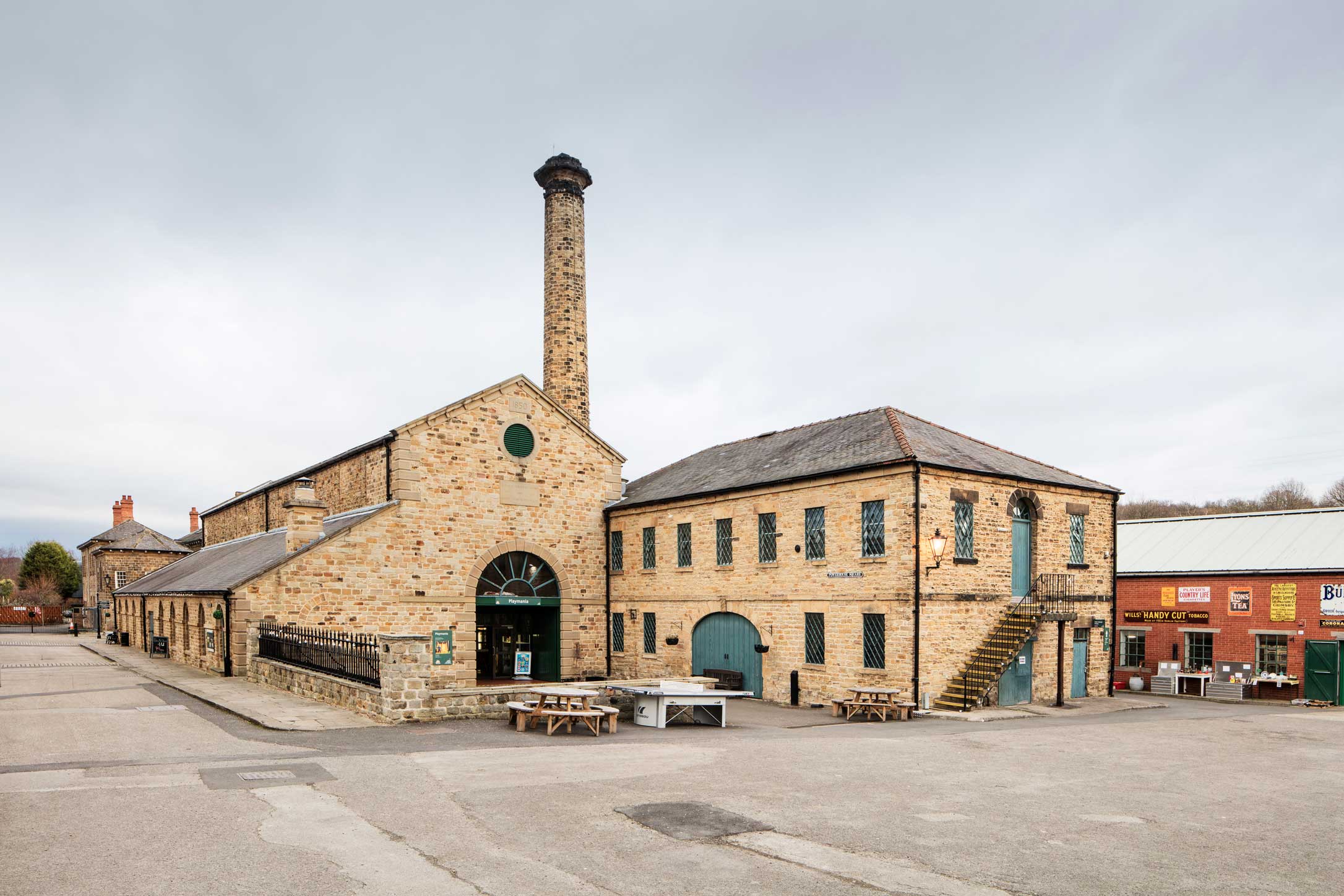 A group of stone built former workshops, now a heritage centre.