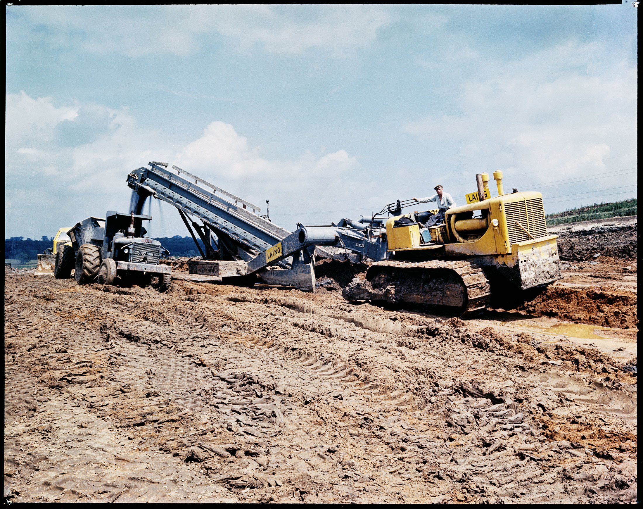 View of excavator machines at work.