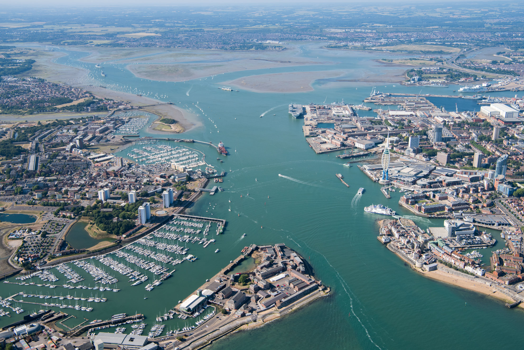 An aerial photograph of Portsmouth harbour.