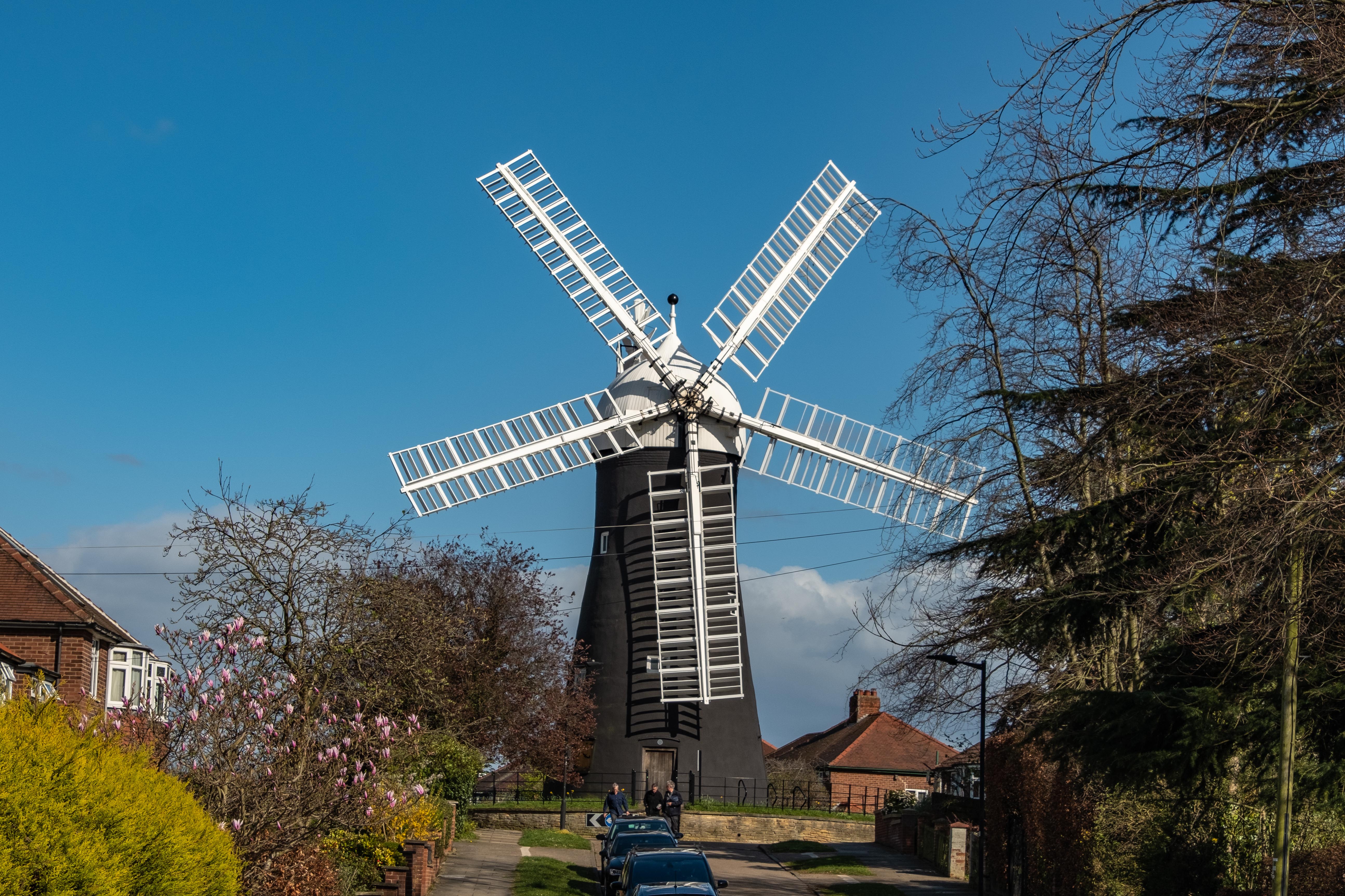 Image of Holgate Windmill, York, a tower mill which has five sails, a cap and fantail.