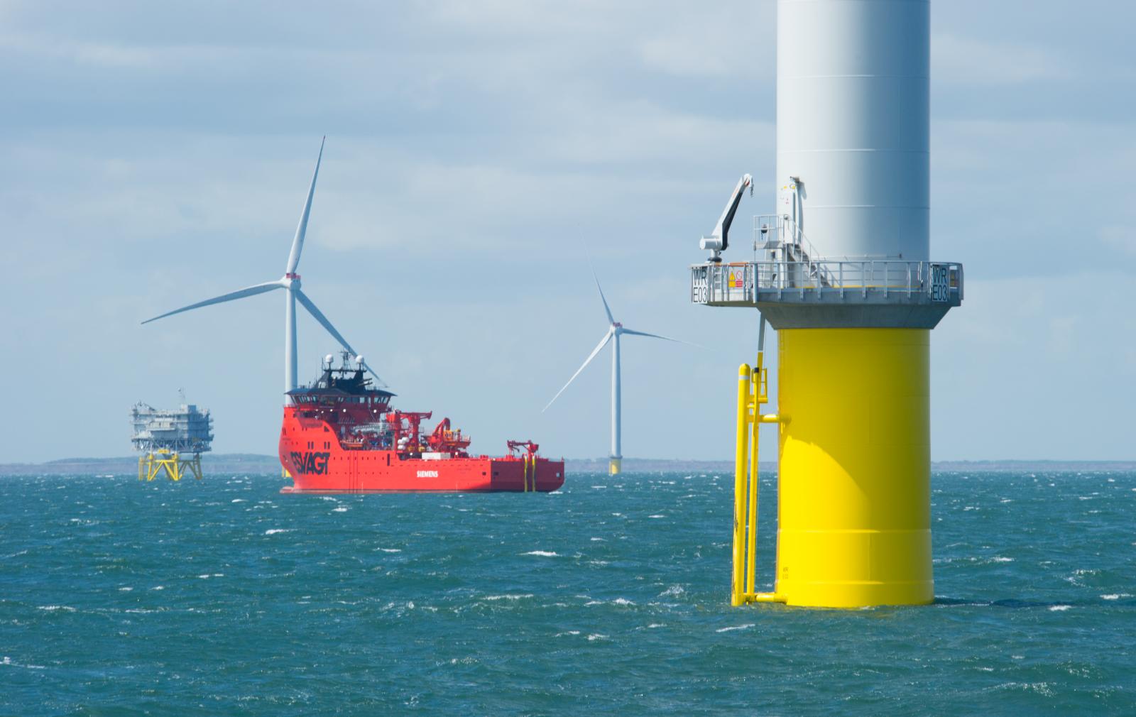 Wind farm at sea under construction