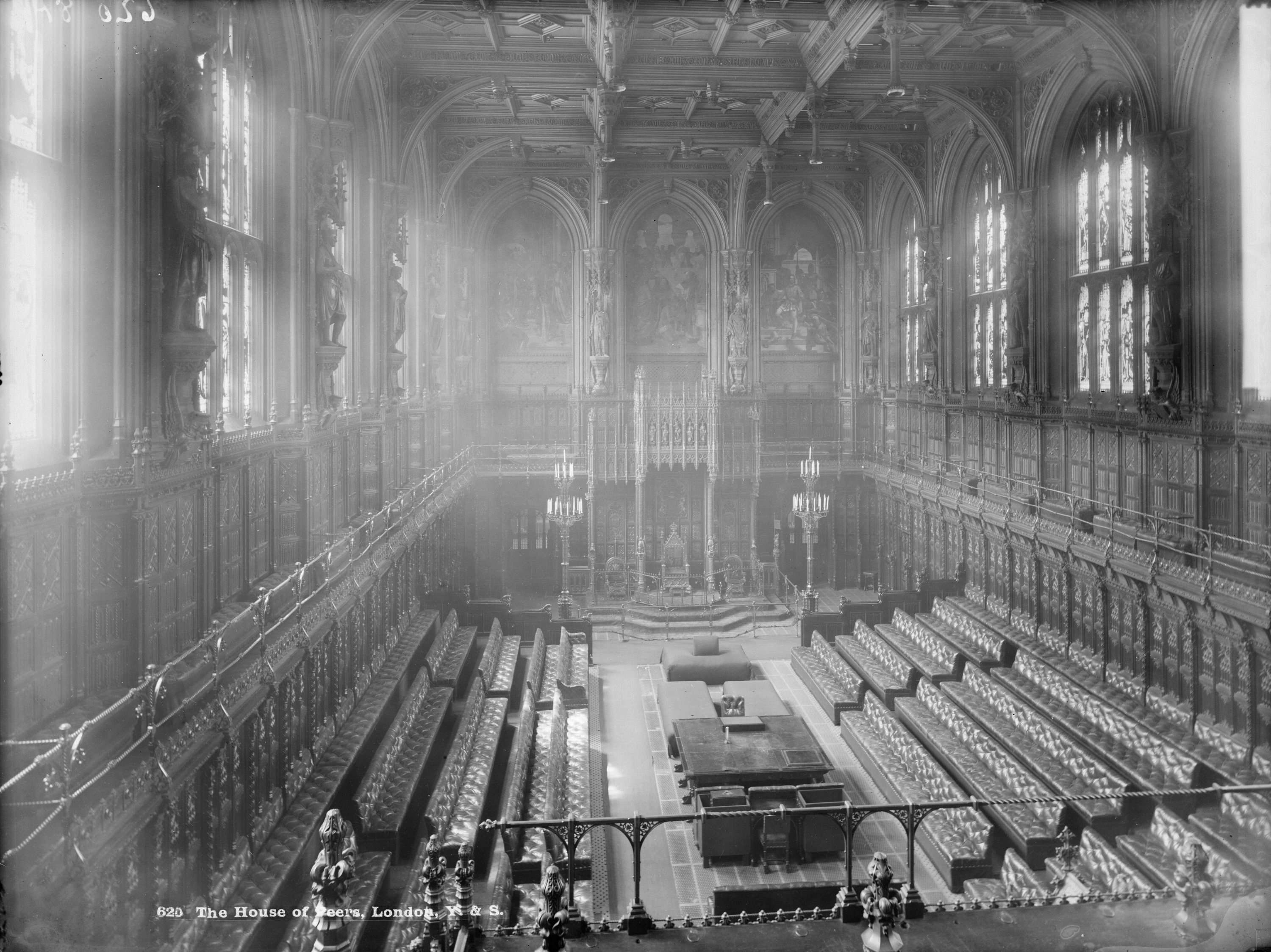 Black and white photo of the chamber of the House of Lords