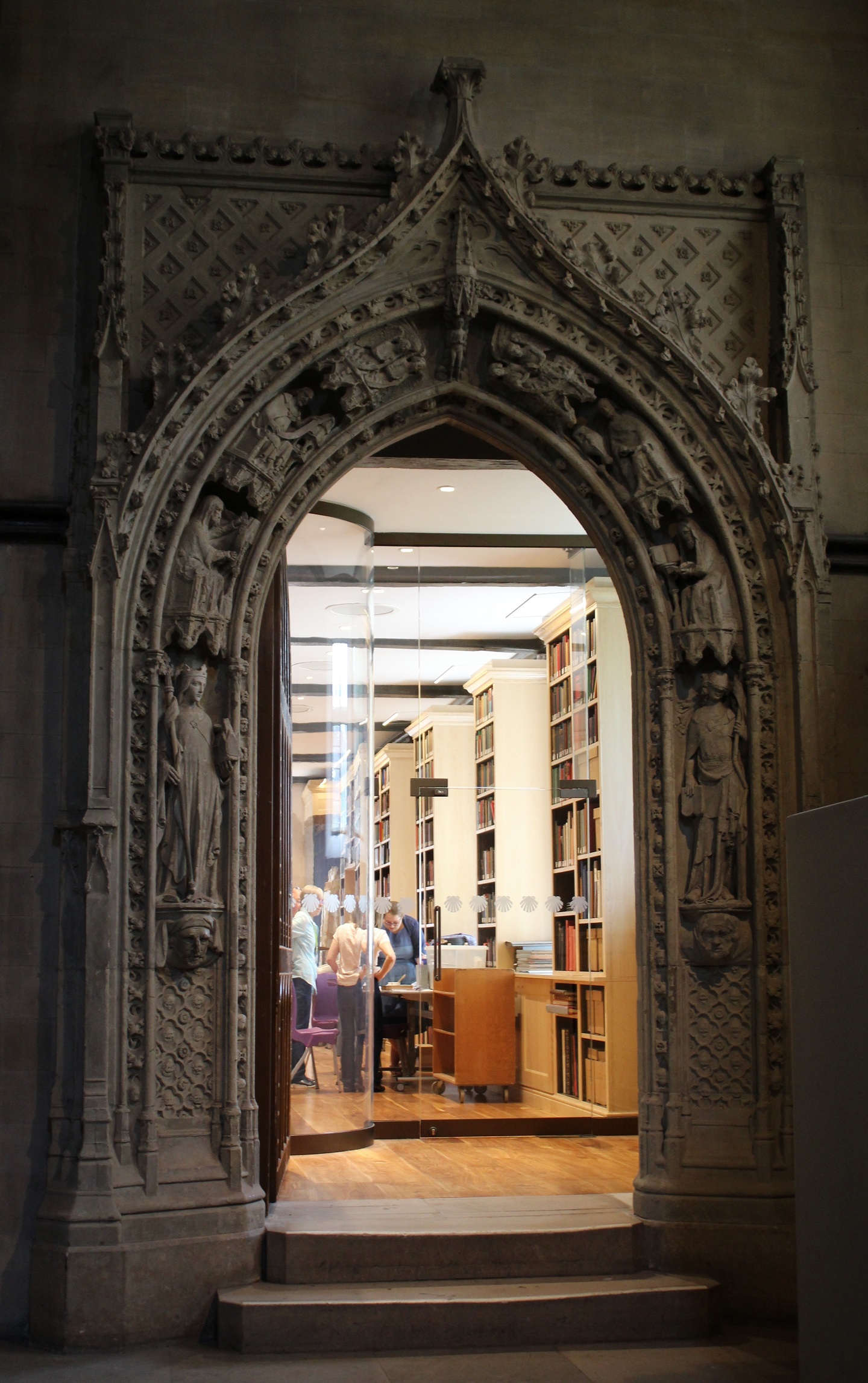 The entrance to the library at Rochester Cathedral, showing the new glass doors.