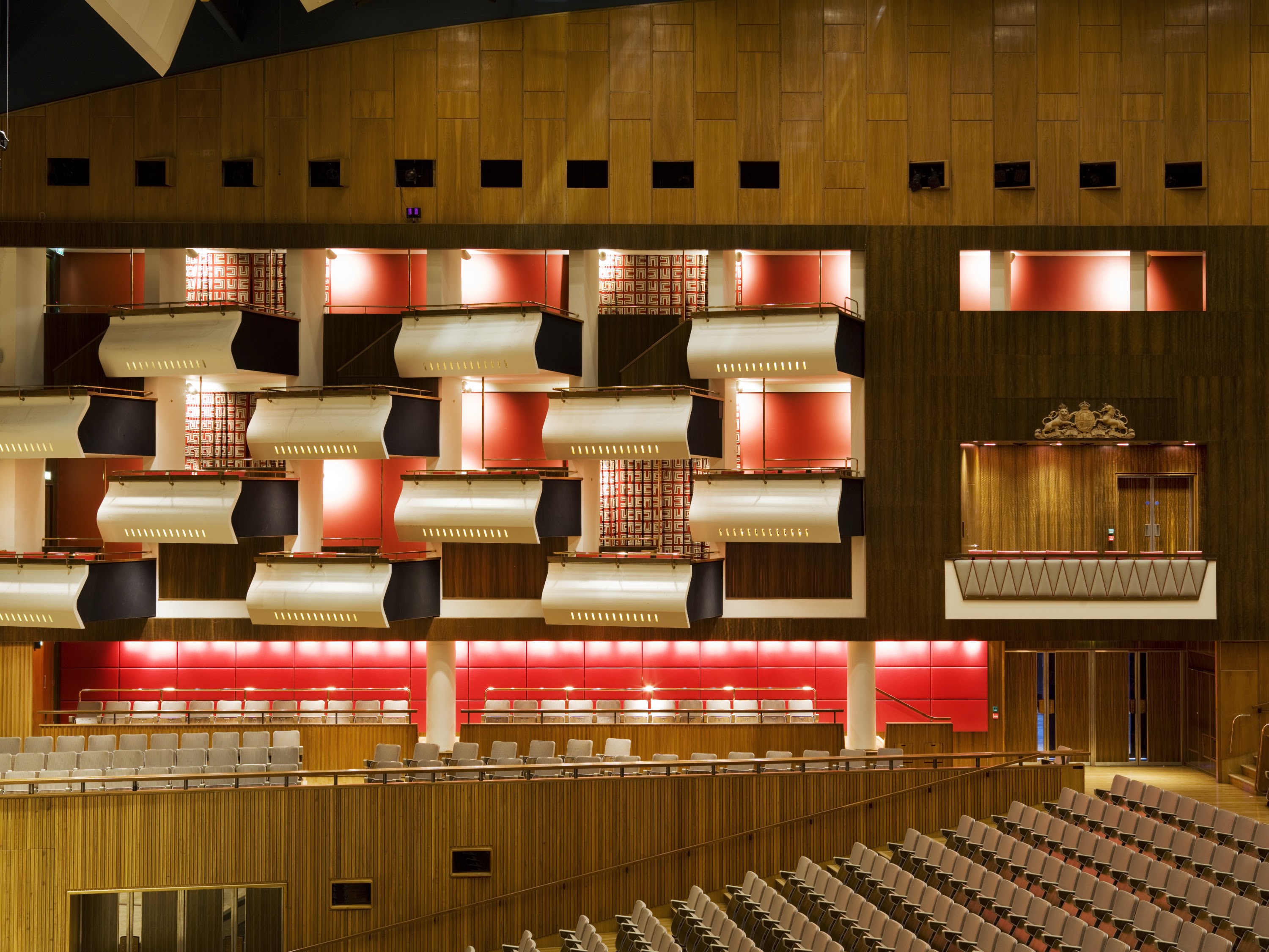 Detailed view of seating in the auditorium of the Royal Festival Hall