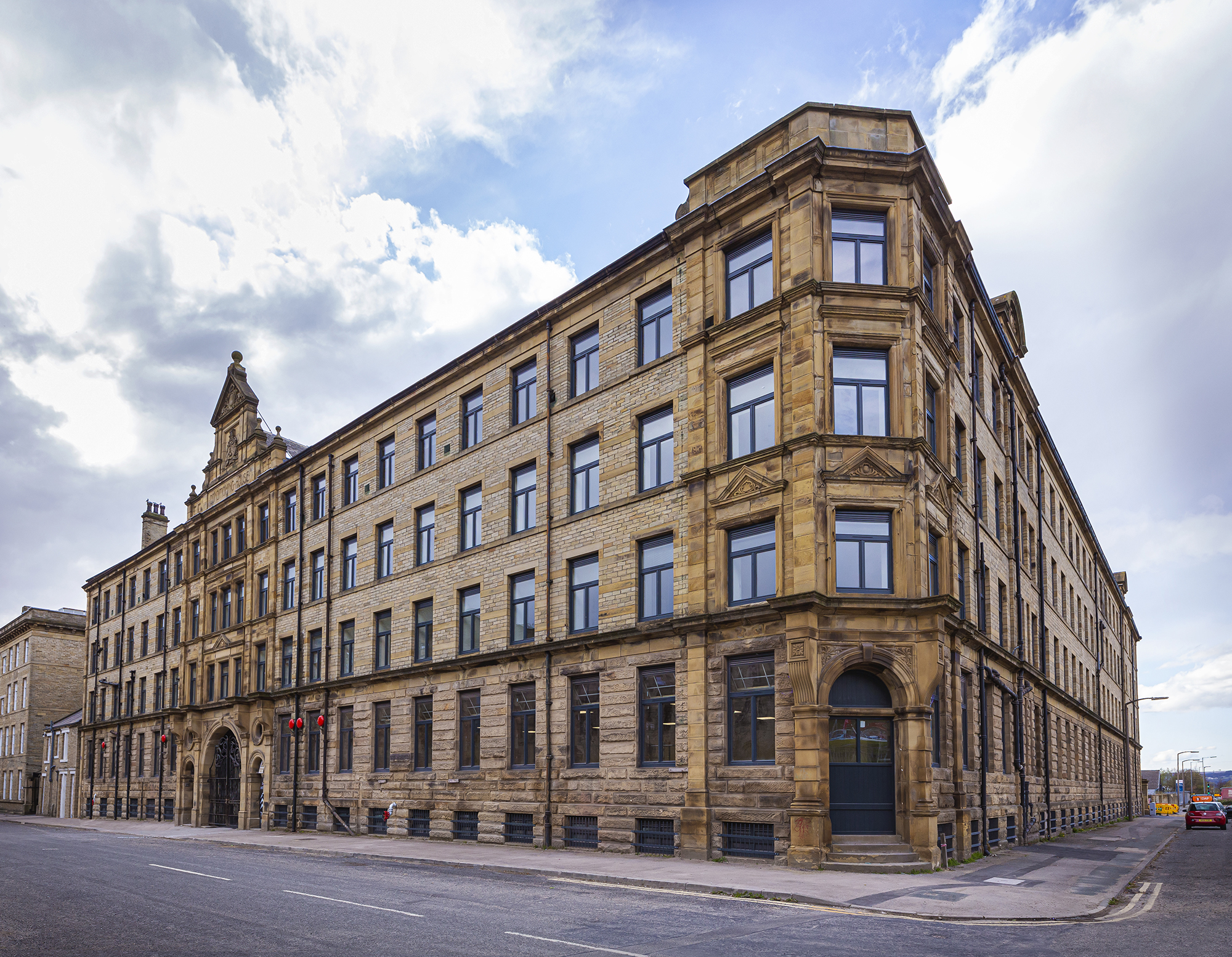A view of the front of the repaired Conditioning House building in Bradford