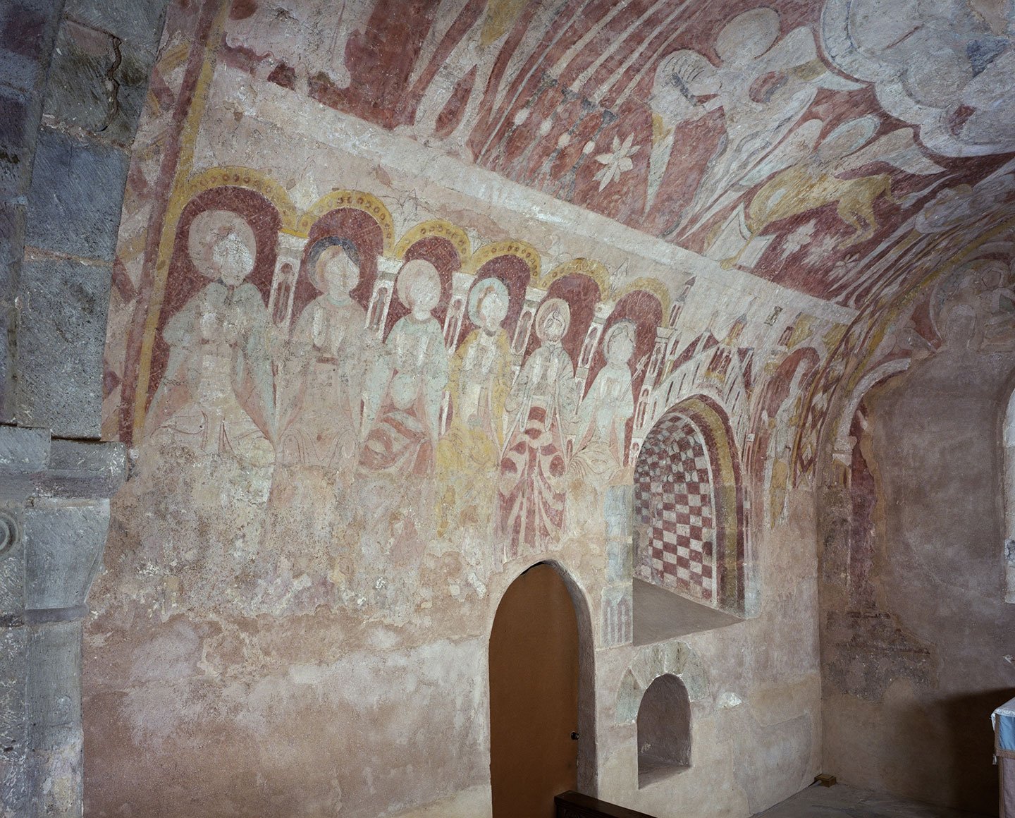 Important 12th-century paintings on the north wall of the chancel, St Mary’s Church, Kempley, Gloucestershire