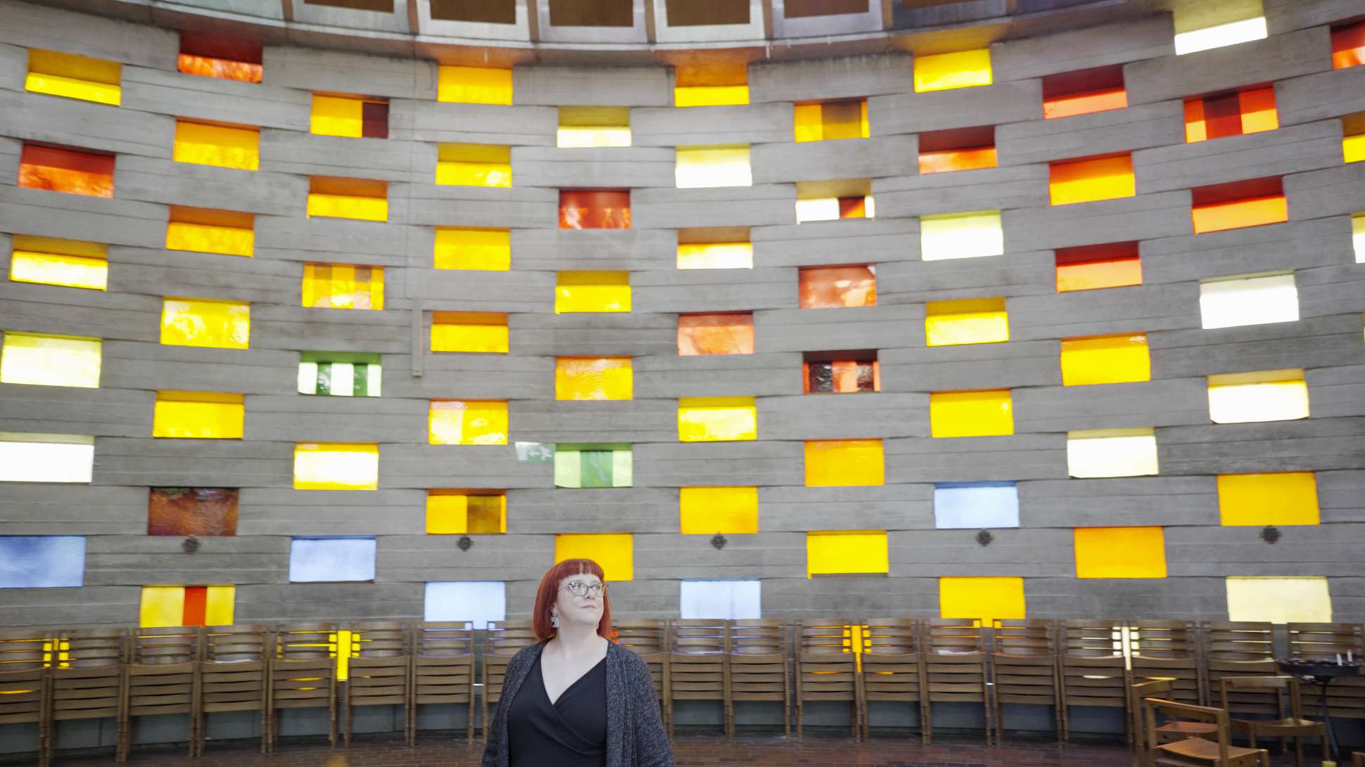 Angela Barnes in the Meeting House at the University of Sussex
