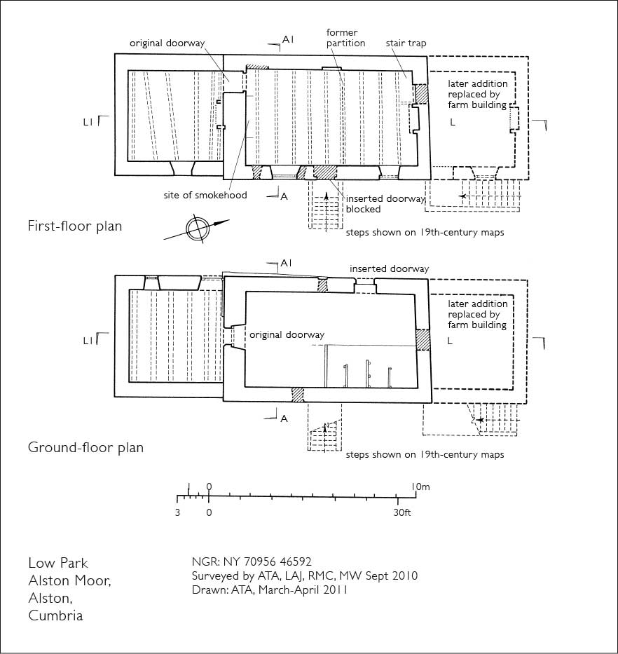 An example of an analytical site drawing: plan of a building at Low Park, Alston Moor, Cumbria.