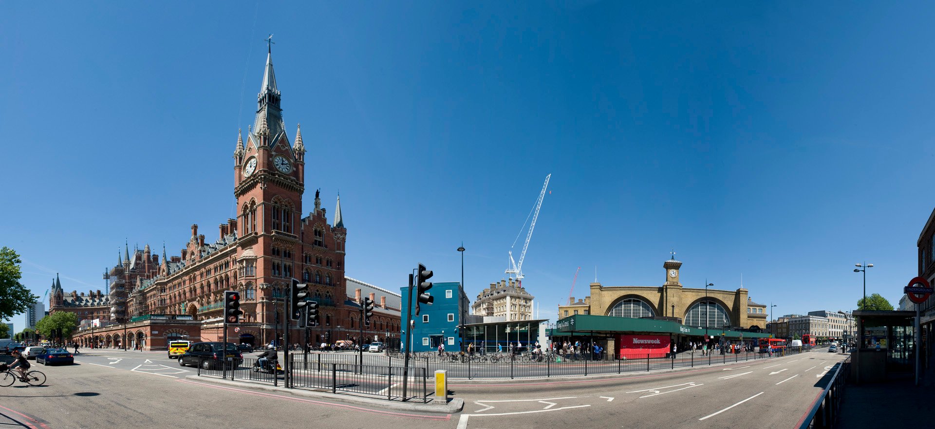 View of St Pancras International and King's Cross stations, London.
