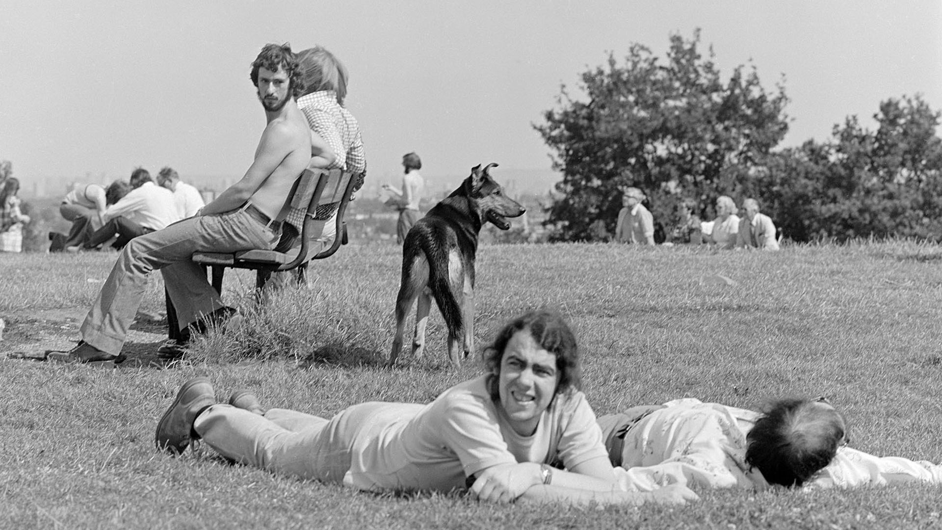 Men lying in the grass on Hampstead Heath