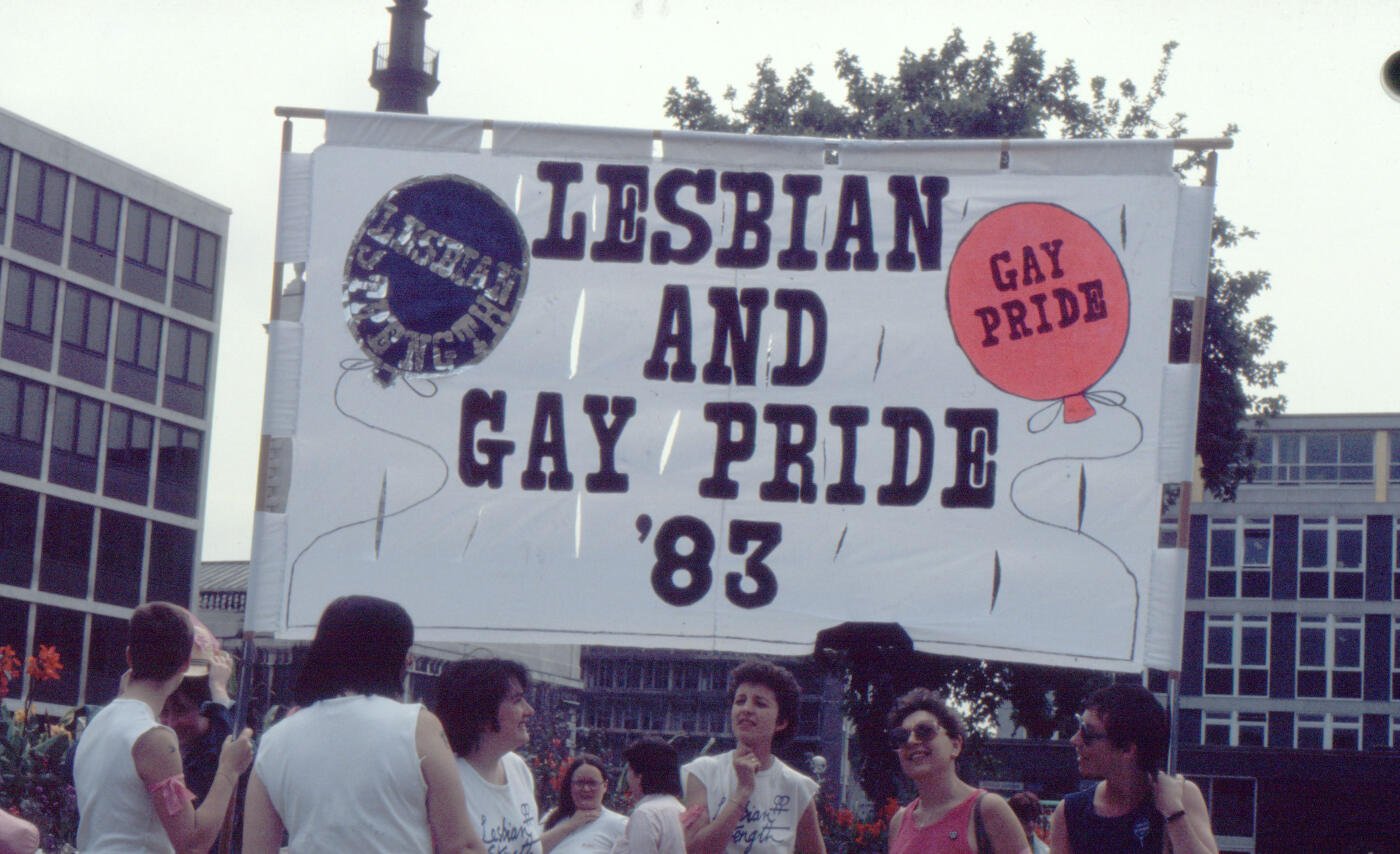 Photograph taken at the start of the 1983 London Lesbian Strength March