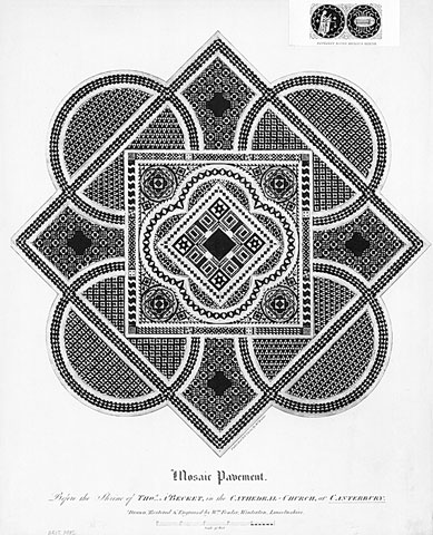 Engraving of a measured drawing showing design of mosaic pavement before the shrine of Thomas a Becket, Canterbury, 1807