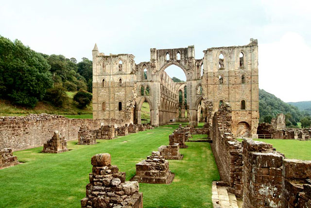 Rievaulx Abbey in Yorkshire, destroyed by Henry VIII during the dissolution of the monastries. 