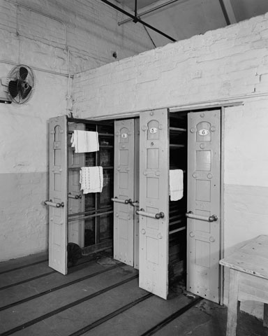 Interior view from south east showing drying cabinets in laundry, Union Workhouse, Litcham Road, Gressenhall, Norfolk. 