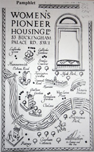 The cover of the 1936 Women’s Pioneer Housing leaflet detailing the location of its properties