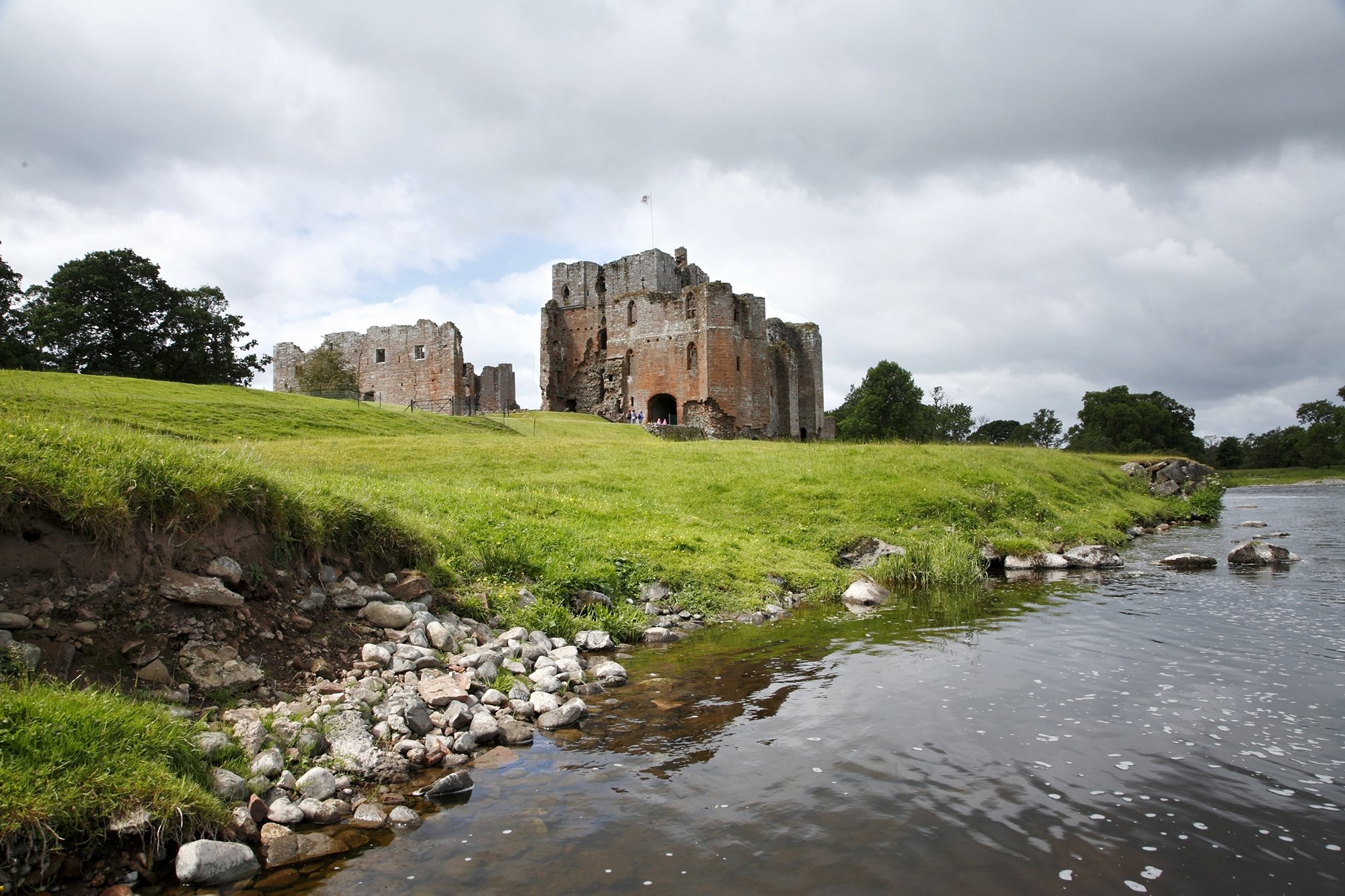 View of Brougham Castle from the river bed.